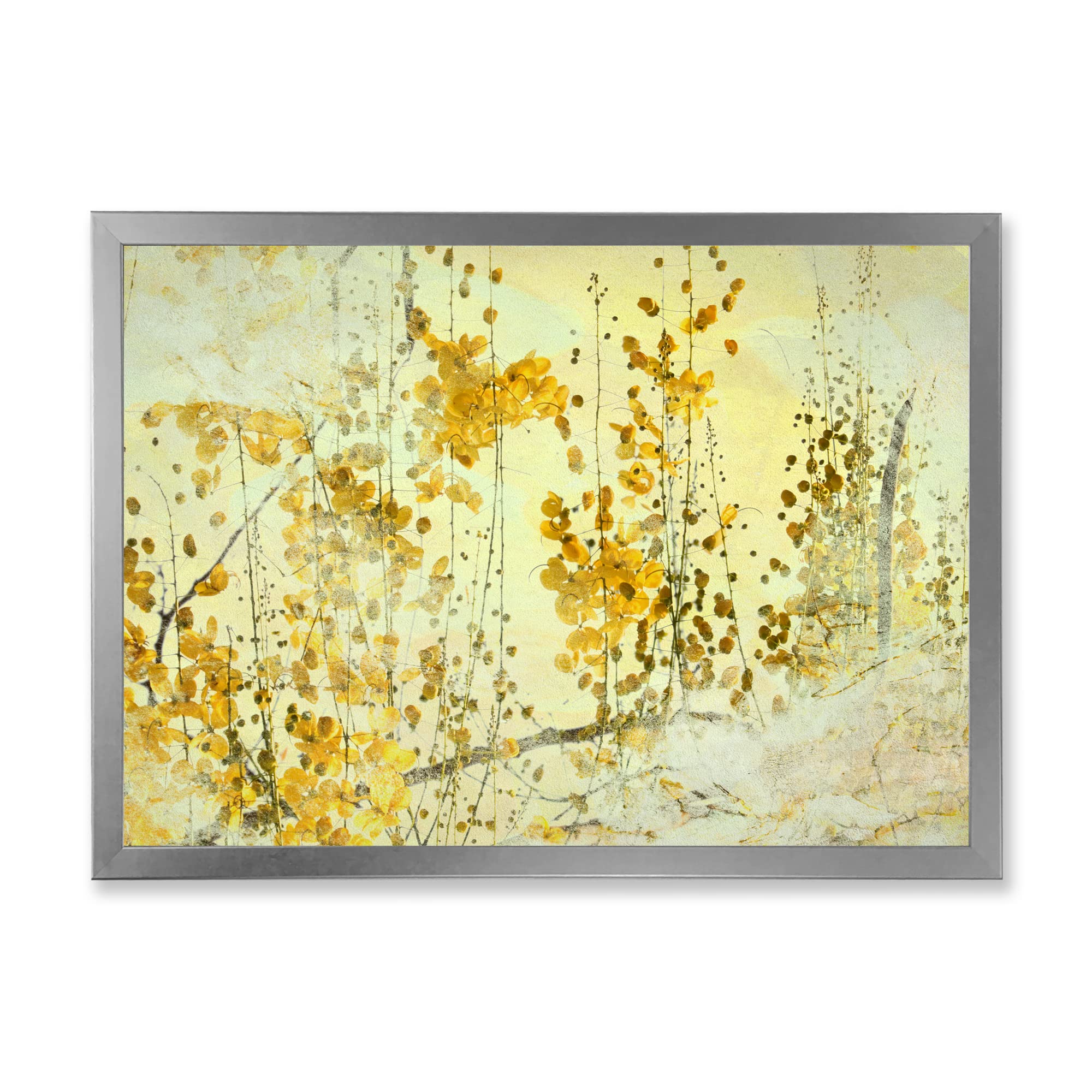 DesignQ Yellow Flower Grunge Art - Modern Framed Wall Decor for Living Room, Bedroom & Office - Vintage Botanical Print for Home & Office Decoration
