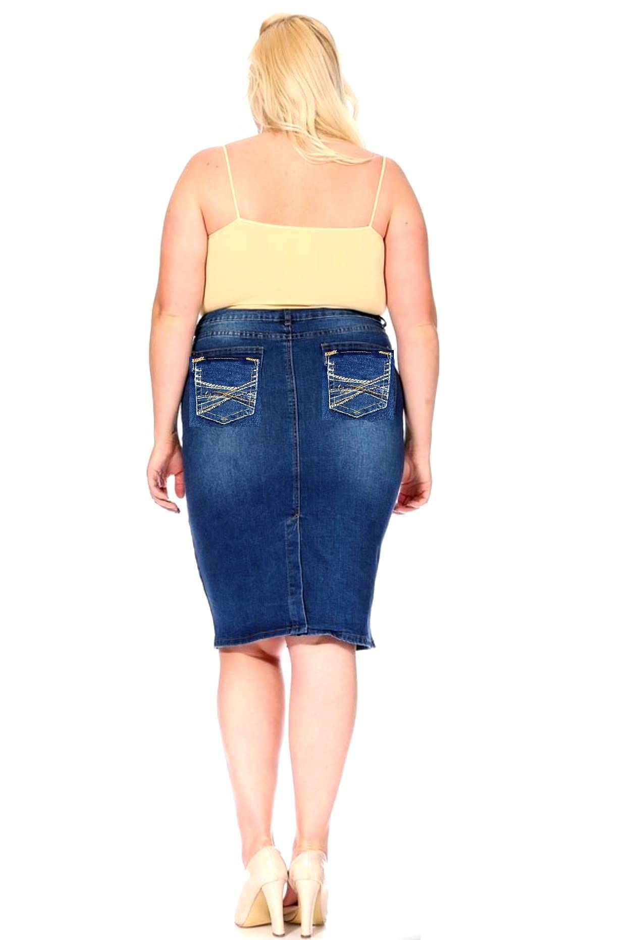 Jack David & Voir Twill Women's Plus Size Stretch Denim Button Front Skirt - 1X 2X 3X - Comfortable & Stylish for Casual Wear, Office & Date Nights