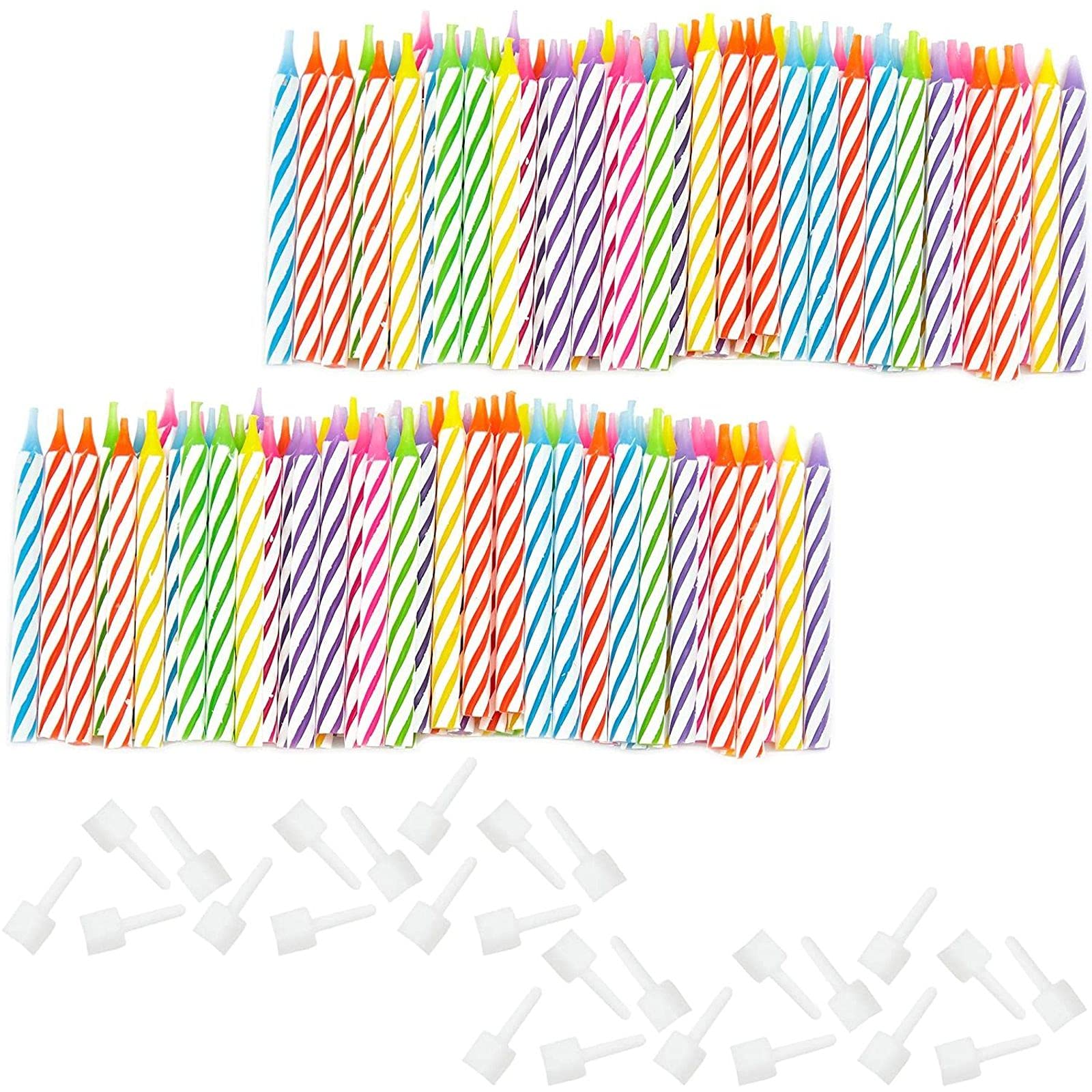 154-Piece Rainbow Striped Number Candles 0-9 - Cake Topper Decorations with Holders for Birthday Parties, Weddings & Celebrations - Perfect for DIY Cake Decorating and Festive Events