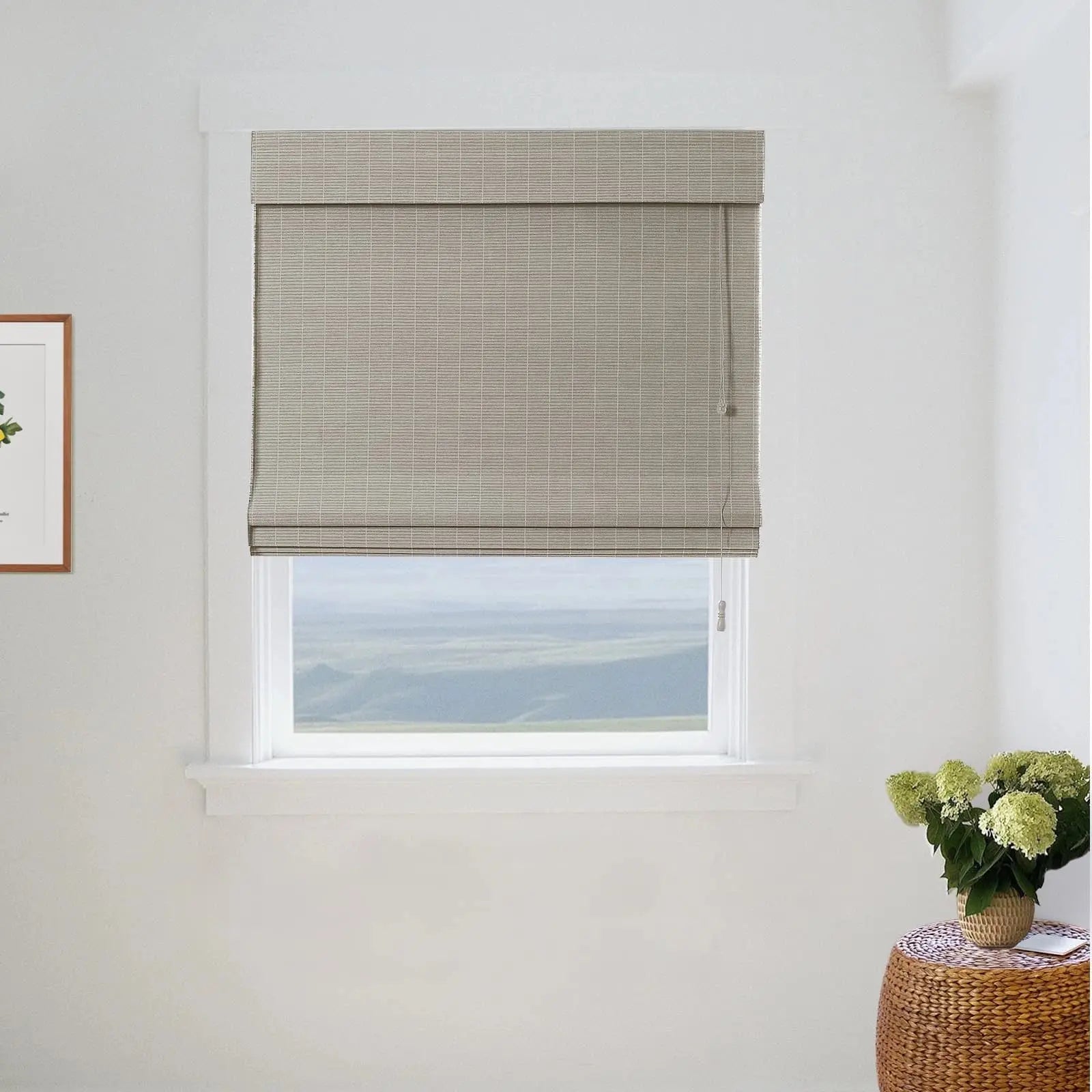 Natural Flax Bamboo Woven Window Shade - Eco-Friendly Stone Color for Living Room & Bedroom Blackout Privacy
