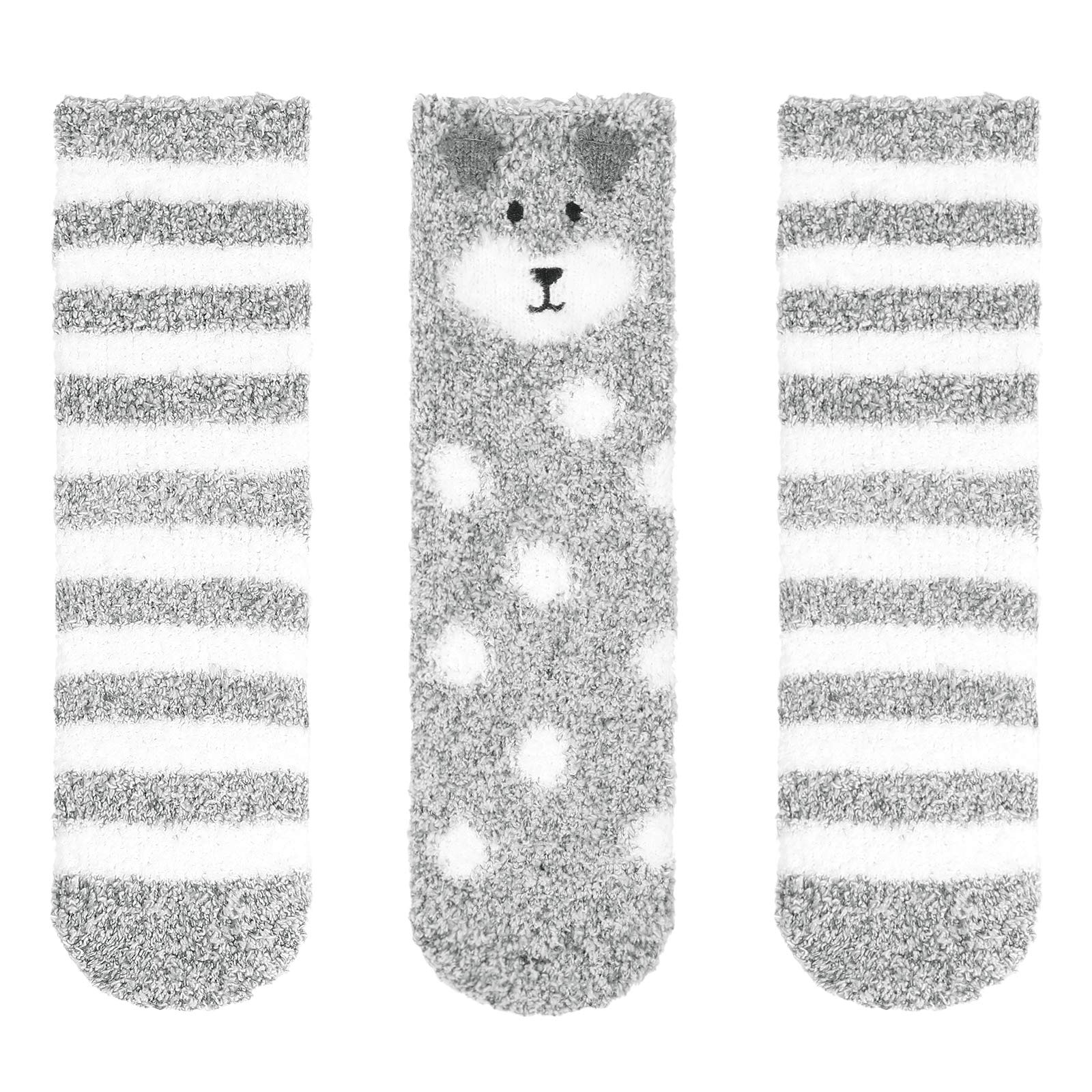 Panda Bros Girls Warm Fuzzy Fluffy Non-Slip Slipper Socks for Kids - 3 Pairs Cozy Winter Socks for Indoor & Outdoor Wear
