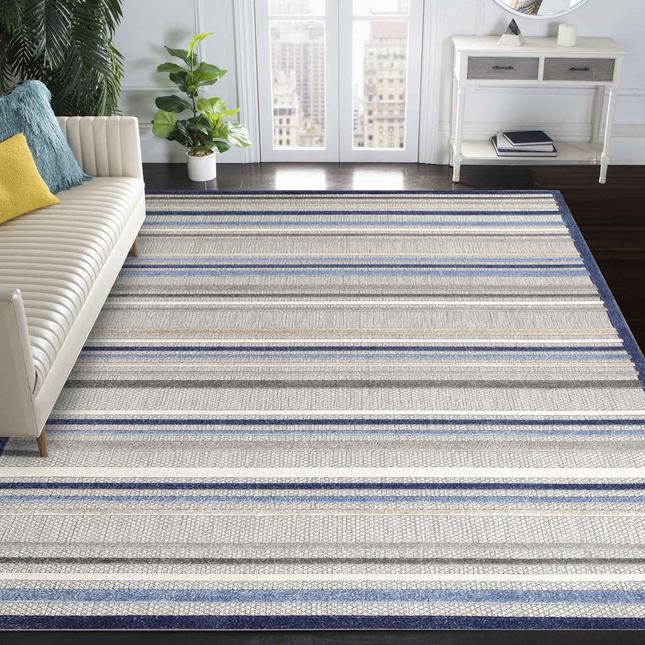 Stylish Eastyn Casual Stripe Geometric Area Rug - Soft Indoor/Outdoor Floor Mat for Living Room, Bedroom, Patio & Deck Decor