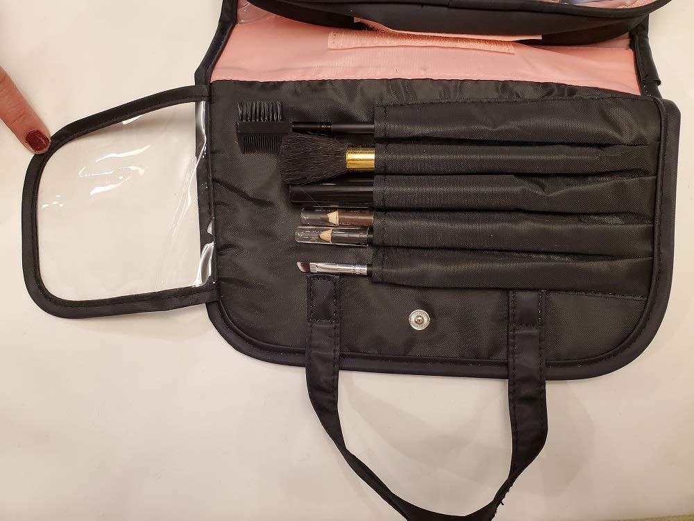 Waterproof Travel Makeup Bag Organizer - Portable Cosmetic Pouch with Eyelash Brush & Foundation Sponge | Perfect for Professional Makeup Artists & On-the-Go Touchups (Ideal for Air Travel, Gym, Beach & Daily Use)