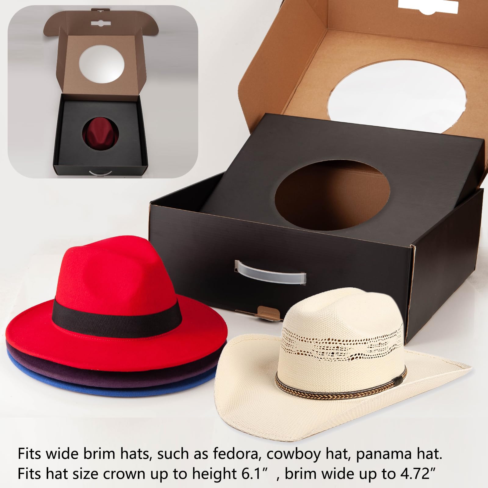 Stylish Wide Brim Panama Fedora Hat Storage Box - Portable Travel & Gift Organizer with Clear Window Display (Black, Large 18.1x16.5x6.3 Inches) - Perfect for Hat Collectors, Travel Accessories & Closet Organization (Pack of 3)