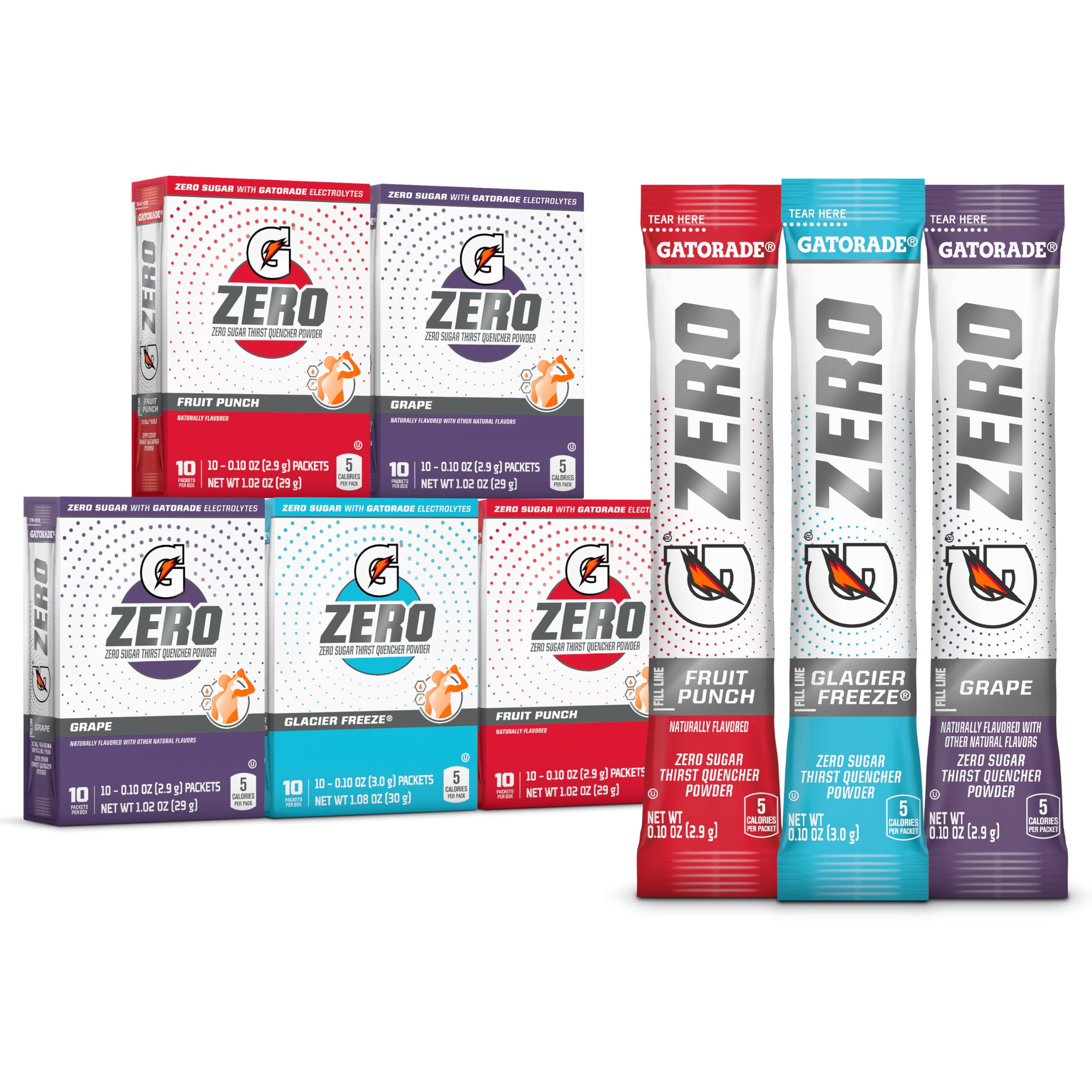 Gatorade G Zero Powder, Fruit Punch Variety Pack - 10 Count (Pack of 5) | Sugar-Free Electrolyte Drink Mix for Hydration | Perfect for Sports, Workouts & Outdoor Activities