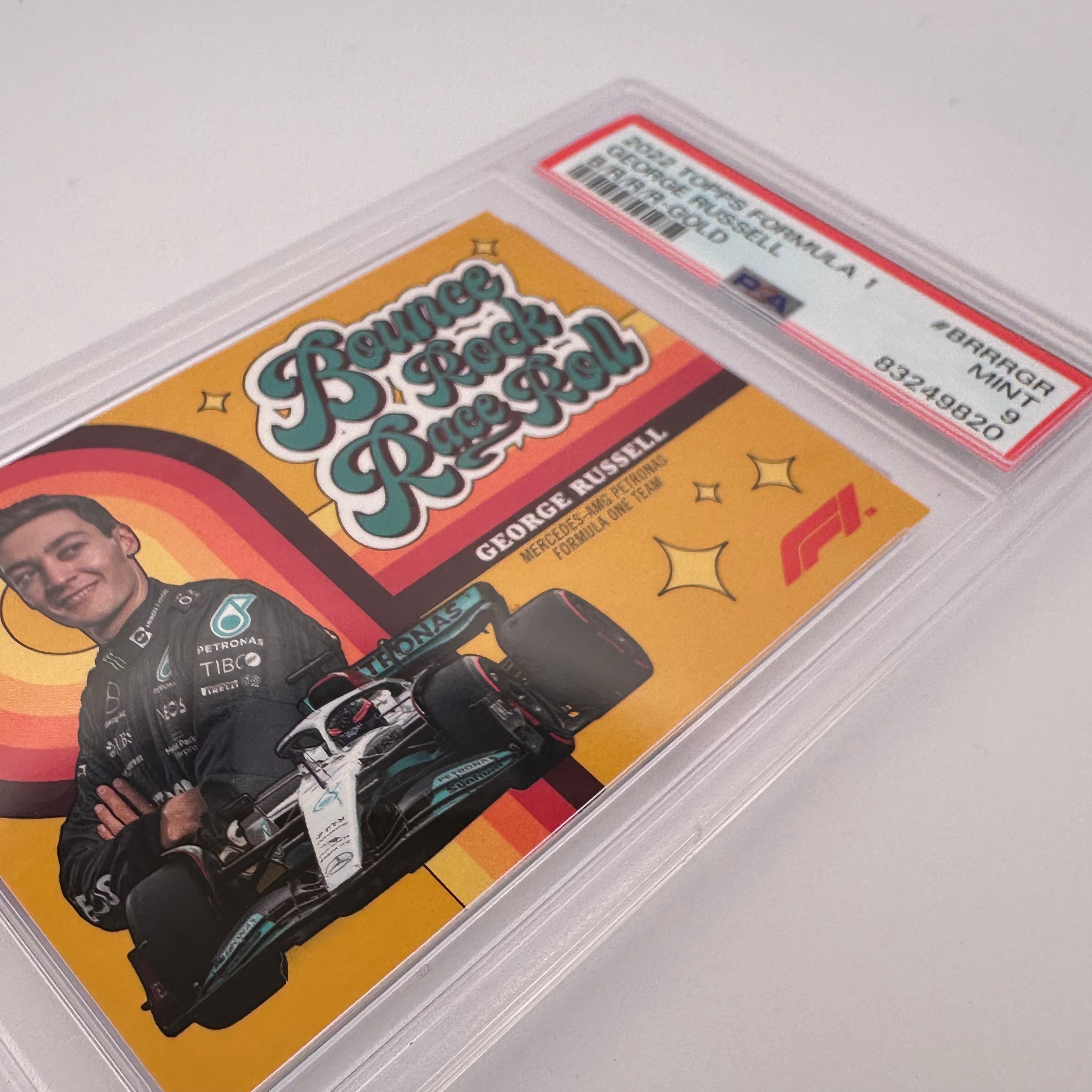 PSA 9 17/50 George Russell #BBBRGR Bounce Rock Race Roll Gold Parallel - Rare Trading Card for Collectors & F1 Fans - Perfect for Display, Investment & Racing Memorabilia Collections