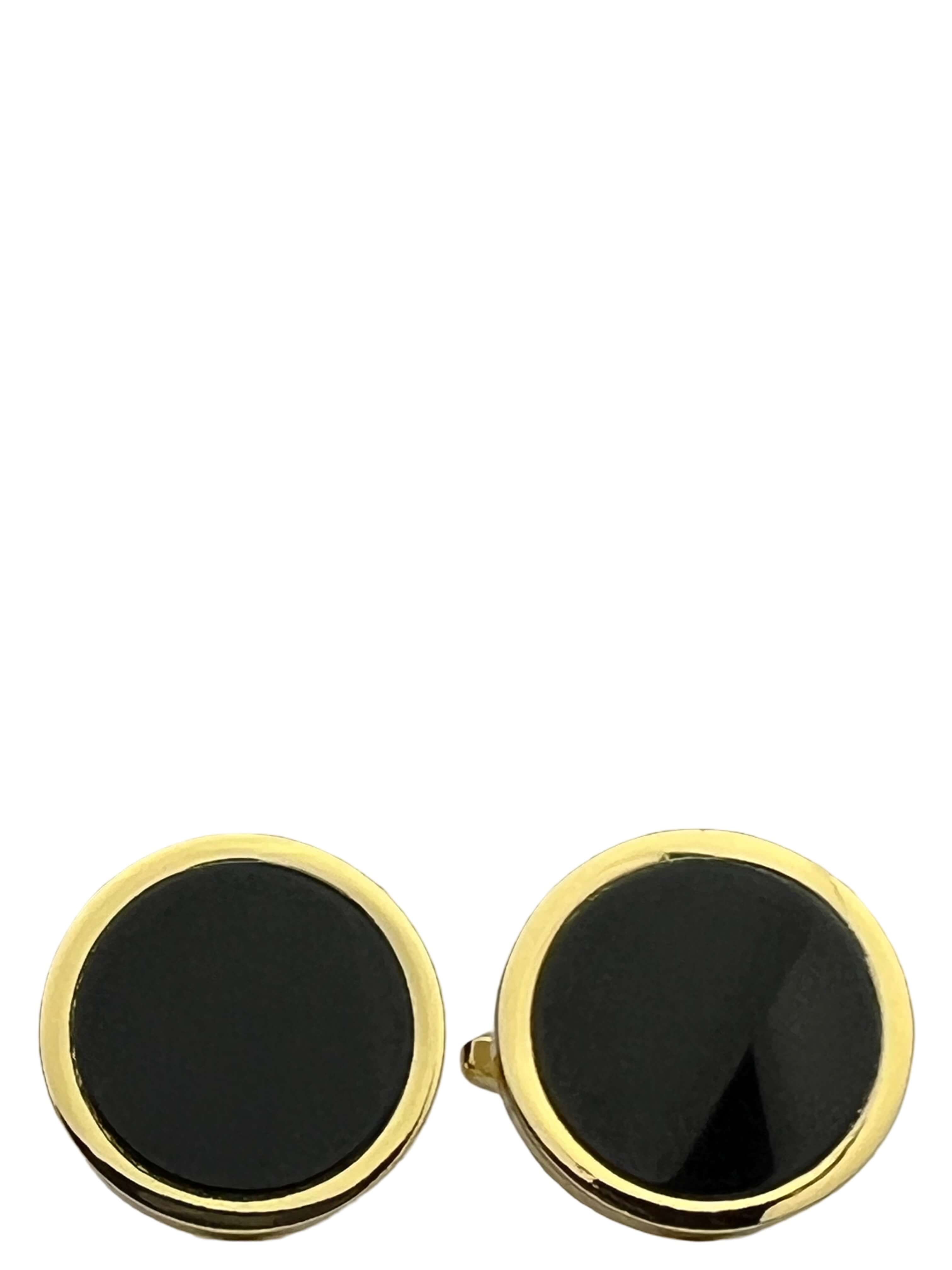 DÉCLIC Onyx Round Cufflinks in Gold - Elegant Men's Dress Accessories for Weddings, Business & Formal Events
