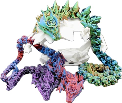 Rose Dragon Fidget Toy - 3D Printed Articulated Dragon Sensory Toy for Stress Relief & Anxiety (Pink/Teal) - Perfect for ADHD, Autism & Office Desk Fidgeting