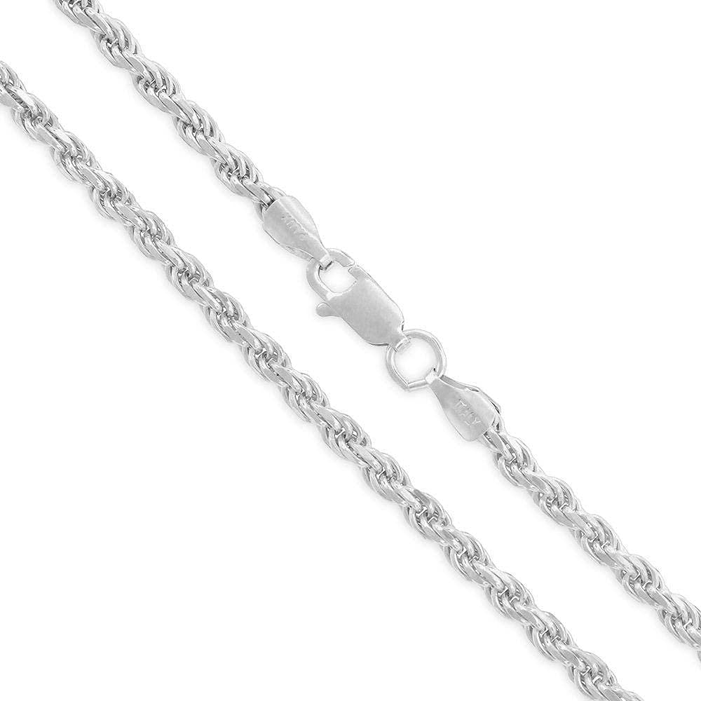 925 Sterling Silver Diamond Cut Rope Chain Necklace - 1.5mm to 3.5mm Braided Italian Silver Necklace for Women & Men | Dainty Layering, Gift Giving, Everyday Wear