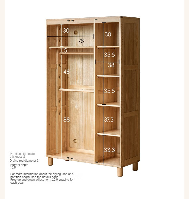 Solid Oak Wood Kids Wardrobe - Durable & Stylish Storage for Bedroom, Nursery, or Playroom Organization