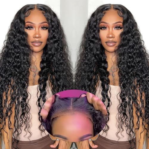 Wear And Go Glueless Human Hair Wigs for Black Women - Pre Plucked 13x4 HD Lace Front Wig with Water Wave & Deep Curly 180% Density 26 Inch - Beginner Friendly No Glue Wig for Daily Wear, Parties & Special Occasions