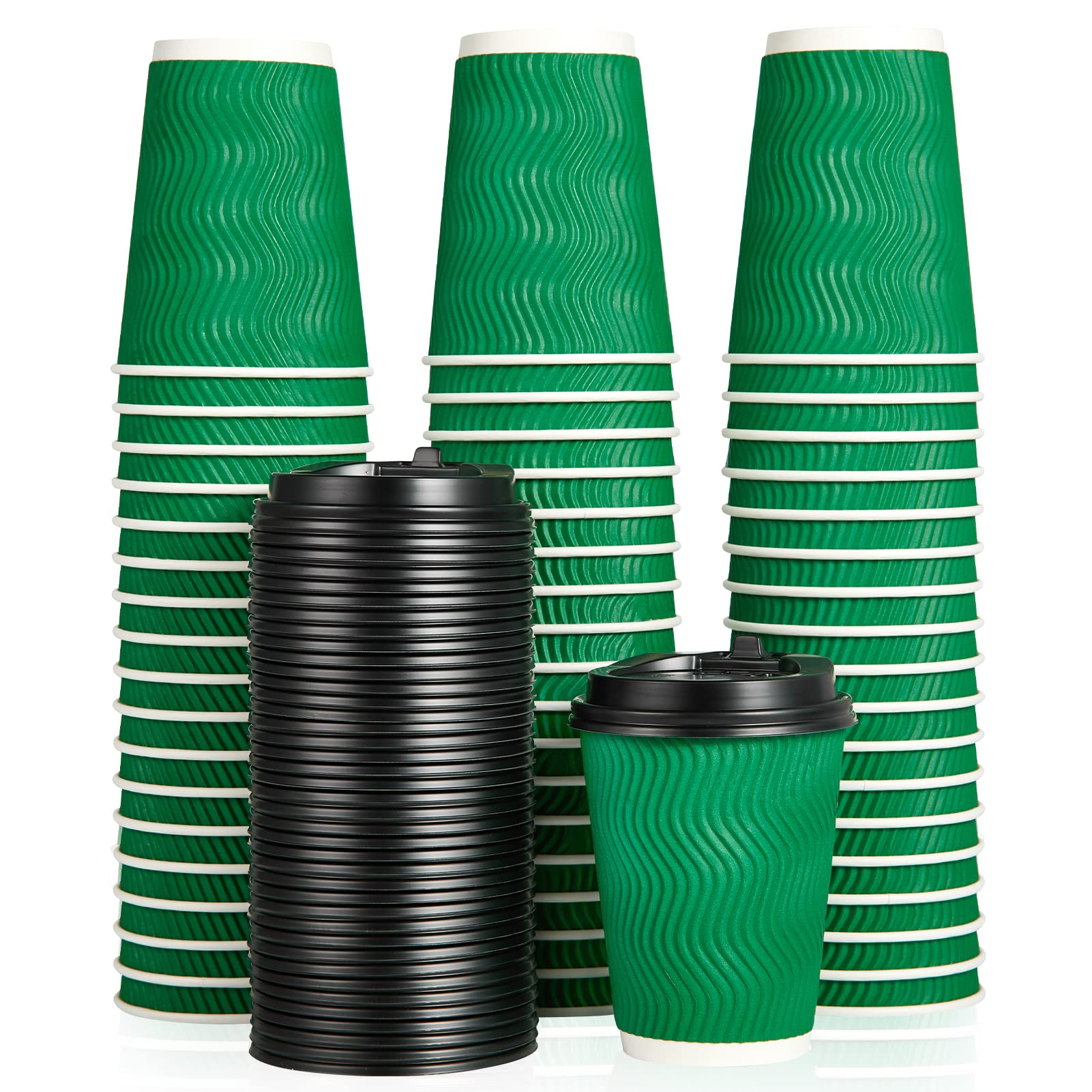 12 oz Insulated Paper Coffee Cups with Lids (100 Count) - Ripple Wall Design for Hot Drinks - Perfect for Coffee Shops, Offices & Home Use