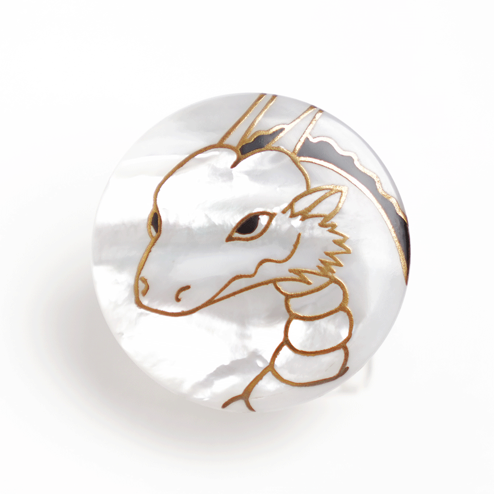 Exquisite Japanese Maki-e Urushi Lacquer Brooch with White South Sea Pearl Shell & Dragon Design - Traditional Handcrafted Jewelry for Women - Perfect for Formal Events, Weddings & Cultural Celebrations