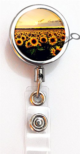 BlackKey Retractable ID Badge Holder with Sunflower Design - Adjustable Lanyard & Belt Clip for Work, School & Events (Model 2310) | Perfect for Teachers, Nurses, Security & Office Professionals