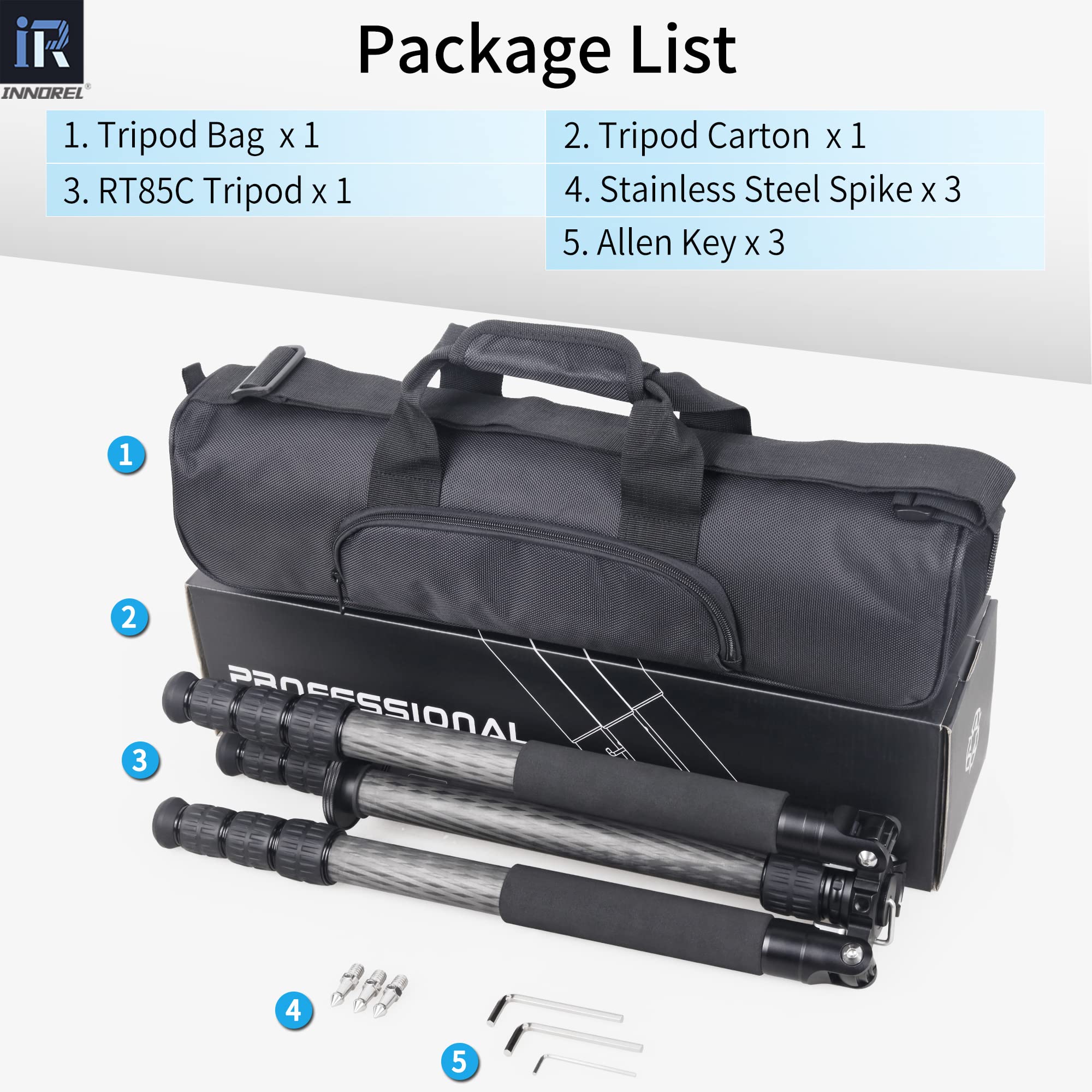 INNOREL RT85C Carbon Fiber Tripod - Heavy Duty DSLR Camera Stand with Monopod, No Ballhead | Professional Photography, Videography & Outdoor Shooting
