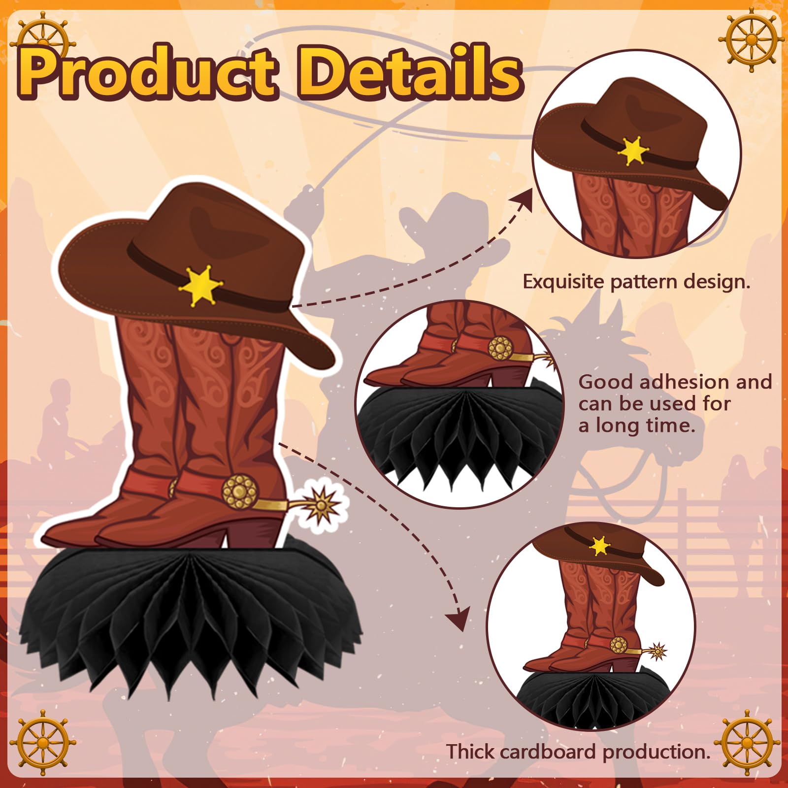 10 Pcs Wild West Cowboy Party Decorations - Honeycomb Centerpieces for Western Themed Birthday Parties, Baby Showers & Table Decor | Perfect for Cowboy BBQ, Ranch Weddings & Country Themed Events