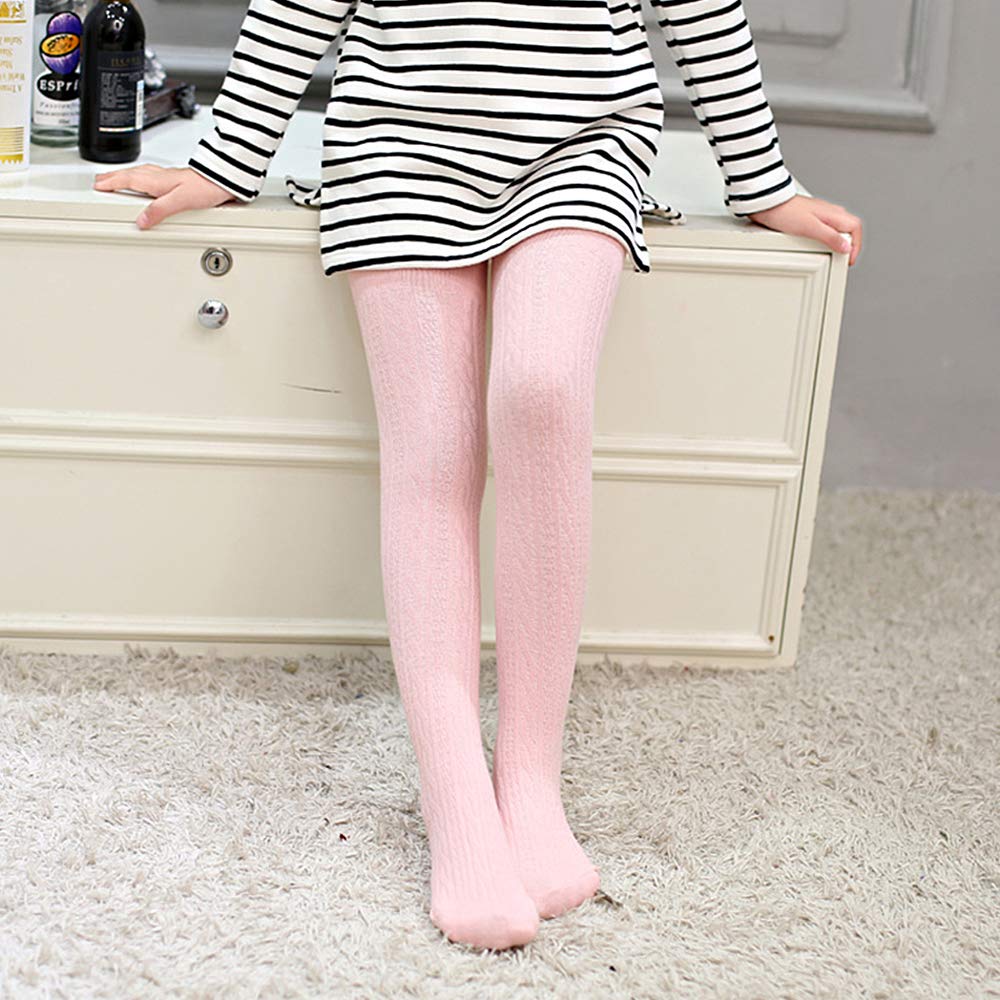 TechCity Girls Tights - Seamless Cotton Cable Knit Leggings for Toddlers 2-14 Years | Soft Pantyhose & Stockings for School, Play & Winter Outfits
