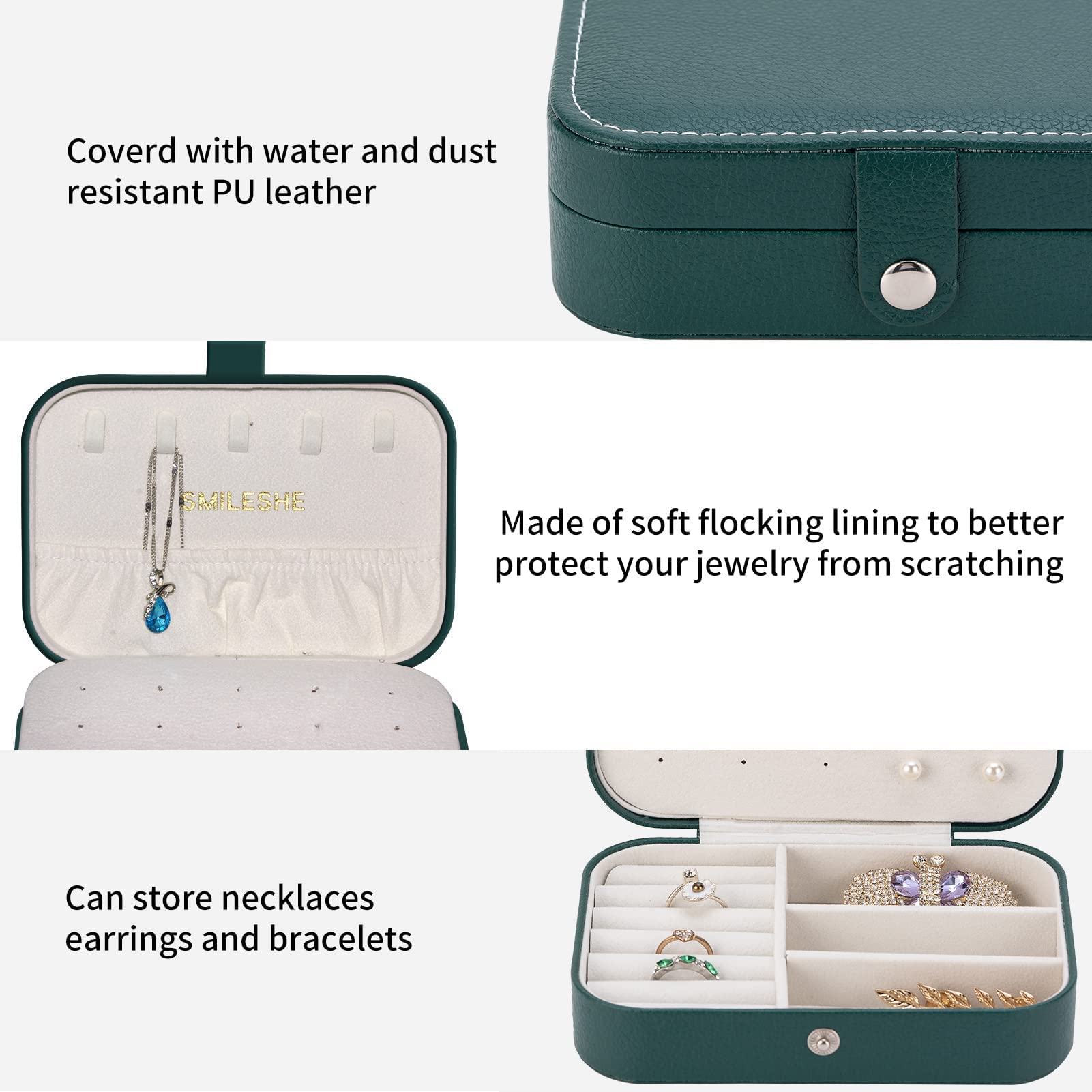 Smileshe PU Leather Jewelry Box - 2 Layer Portable Travel Organizer for Rings, Earrings, Necklaces & Bracelets - Compact Storage Case for Women's Jewelry Display & Travel Accessories