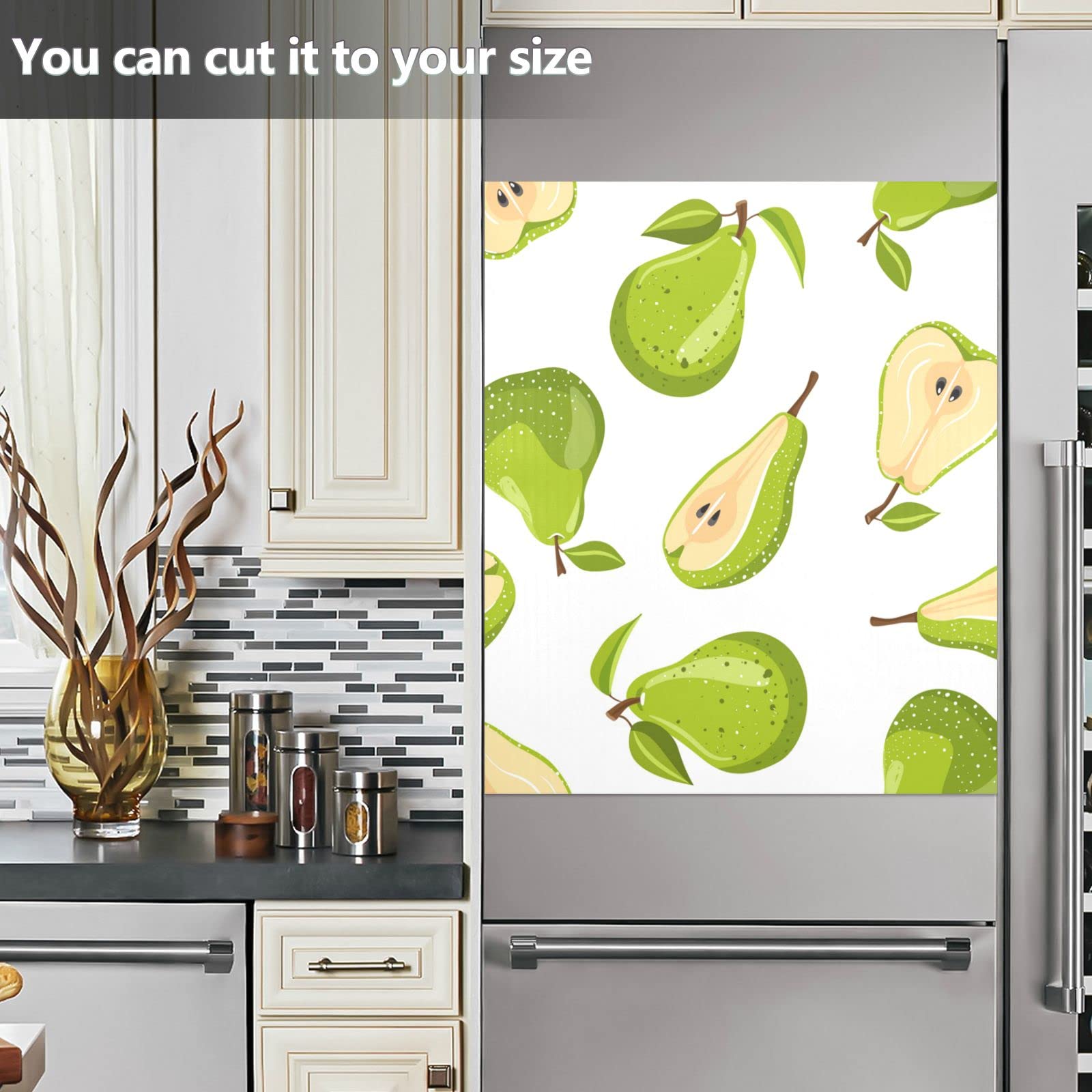 Green Pear Fruit Pattern Dishwasher Magnet Cover - Easy Update Magnetic Sticker for Refrigerator & Appliances - 23x26 Inch Home Decor for Kitchen Cabinet, Dishwasher Door & Washer Panel - Perfect for Modern Kitchen, Laundry Room & Home Renovation