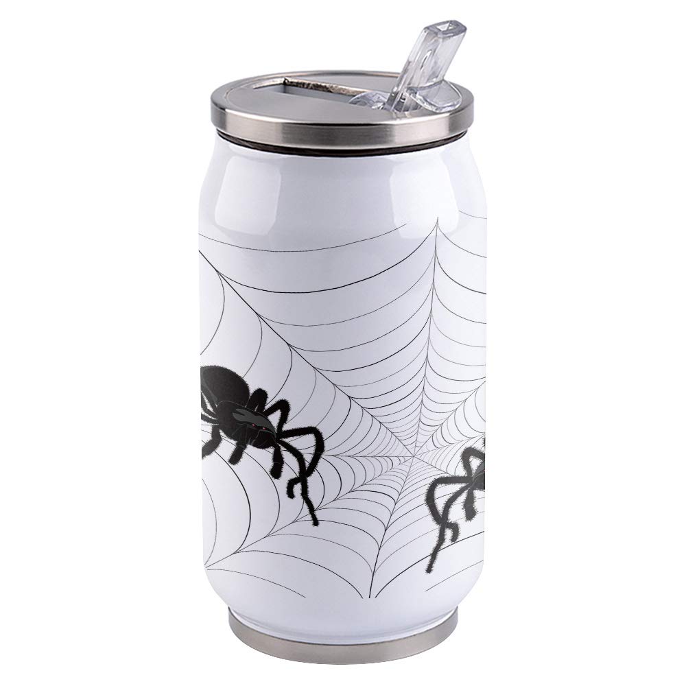 13.5oz Vacuum Insulated Stainless Steel Tumbler with Spider Web Halloween Design - Double Wall Thermal Cup for Coffee, Tea & Cold Drinks - Leakproof Lid & Straw Included - Perfect for Sports, Travel, Camping, Office & Daily Use