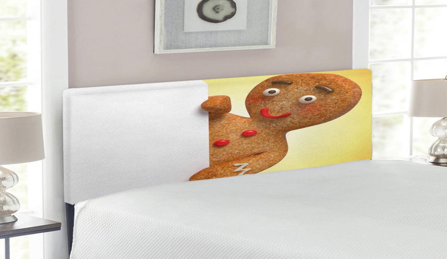 Ambesonne Gingerbread Man Headboard - Funny Christmas Character Print with Memory Foam - Upholstered Decorative Metal Bed Frame - Queen Size Multicolor - Perfect for Holiday Bedroom Decor & Christmas Themed Rooms