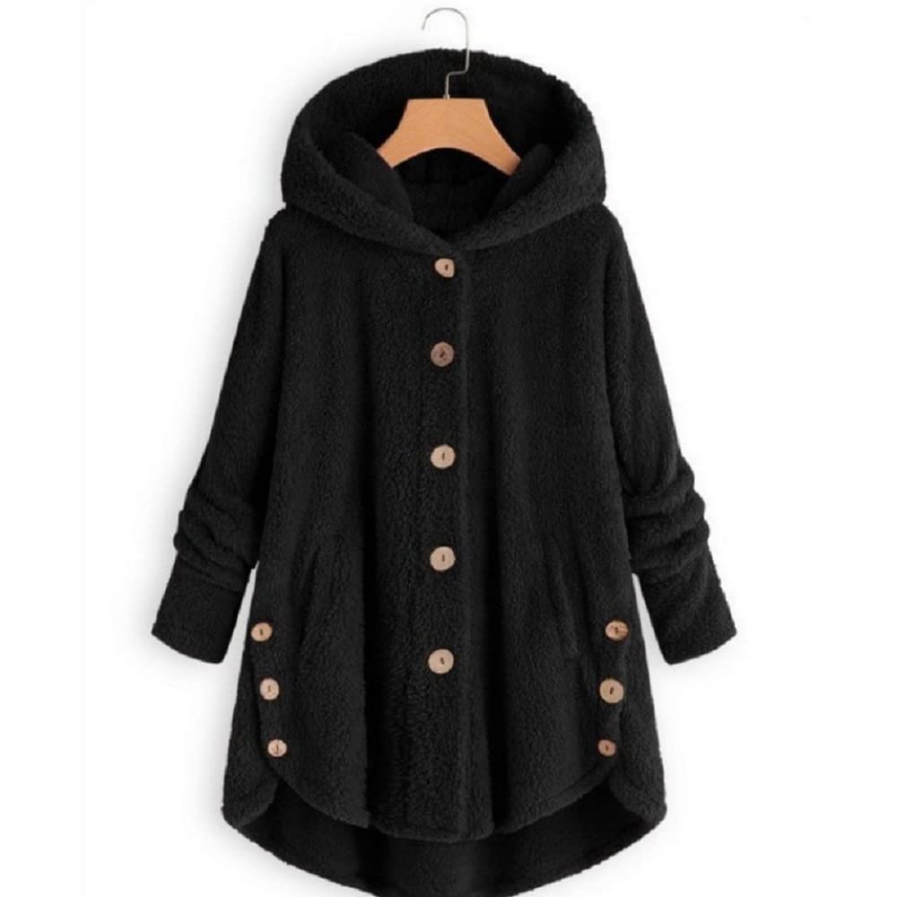 AKWFUNZ Women's Winter Hooded Coat - Soft Plush Loose Sweater Jacket, Solid Color Casual Outerwear for Daily Wear, Work & Outdoor Activities