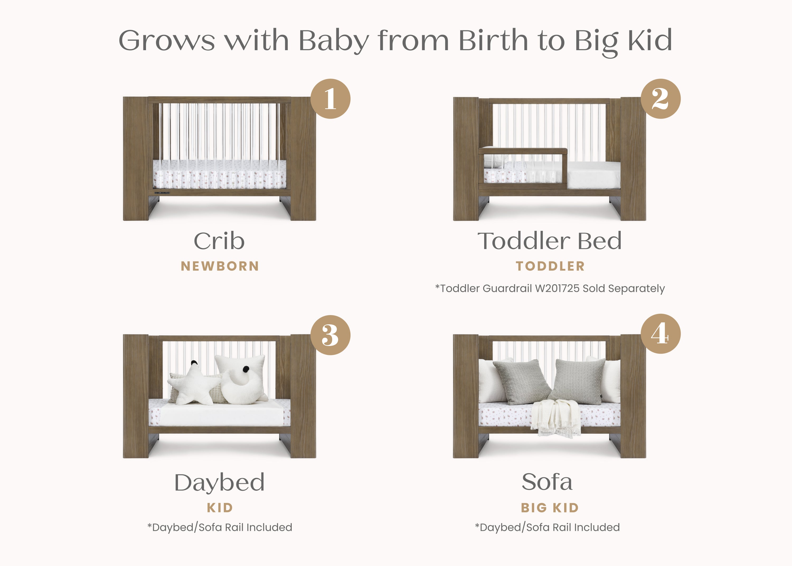 Aerin 4-in-1 Convertible Baby Crib - Toddler Bed, Daybed & Full-Size Bed | Safe & Stylish Nursery Furniture for Newborns to Teens | Perfect for Baby Rooms, Daycare Centers & Guest Bedrooms