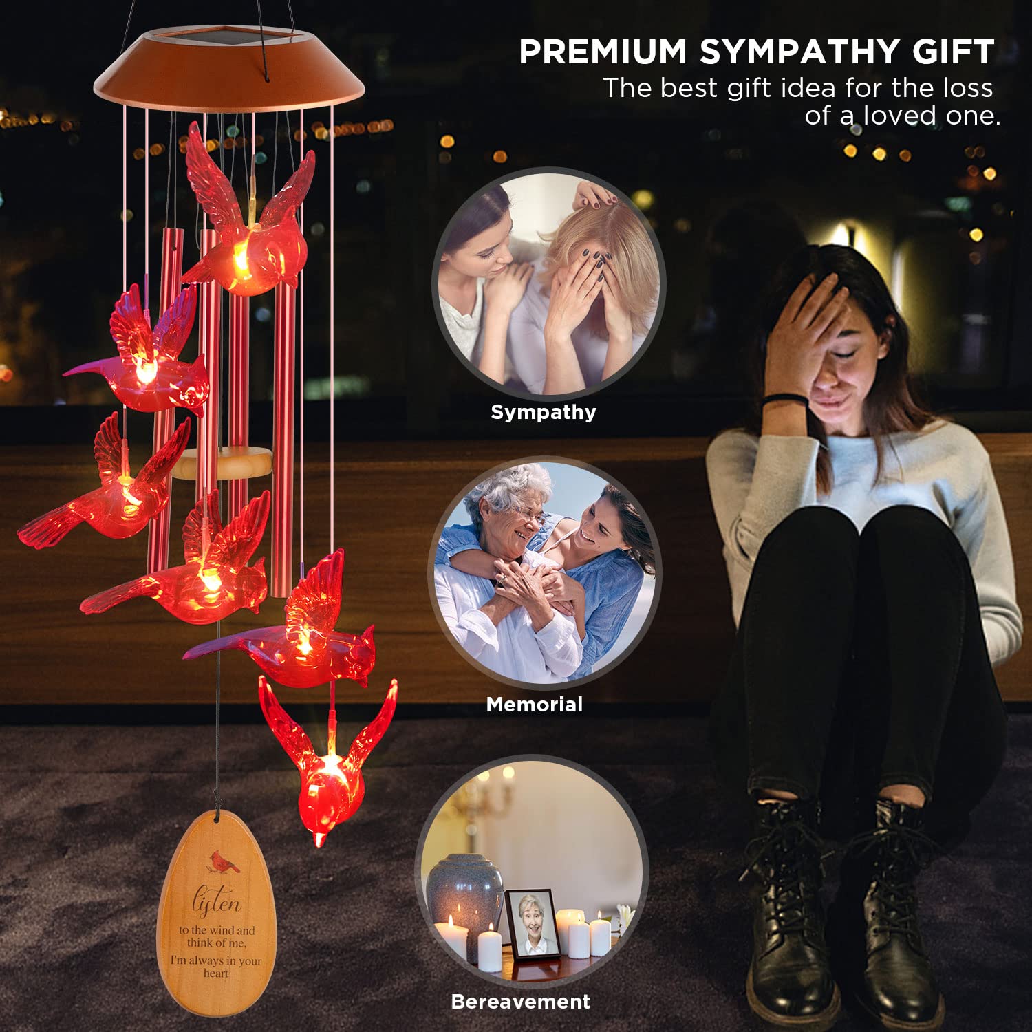 Cardinal Wind Chimes - Handcrafted Outdoor Decor with Red Bird Design | Perfect Mother's Day Gift, Birthday Present for Women & Grandma | Ideal Gardening, Memorial & Sympathy Gift | Creates Soothing Sounds for Porch, Garden & Patio