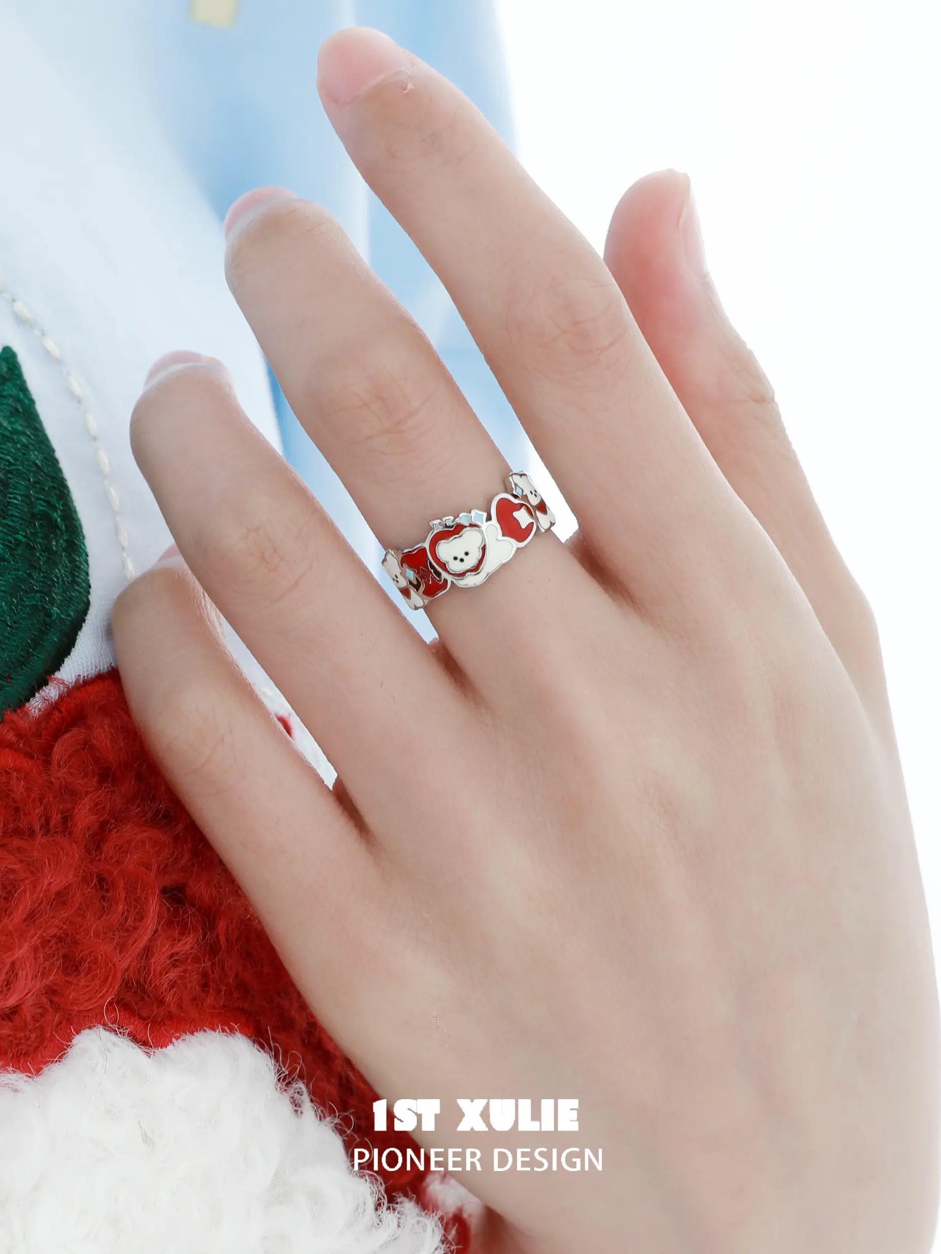 Cuties' Appleland Kitten & Puppy 925 Sterling Silver Apple Slices Open Ring - Cute Animal Jewelry for Women, Girls | Perfect Gift for Pet Lovers, Birthday, Anniversary
