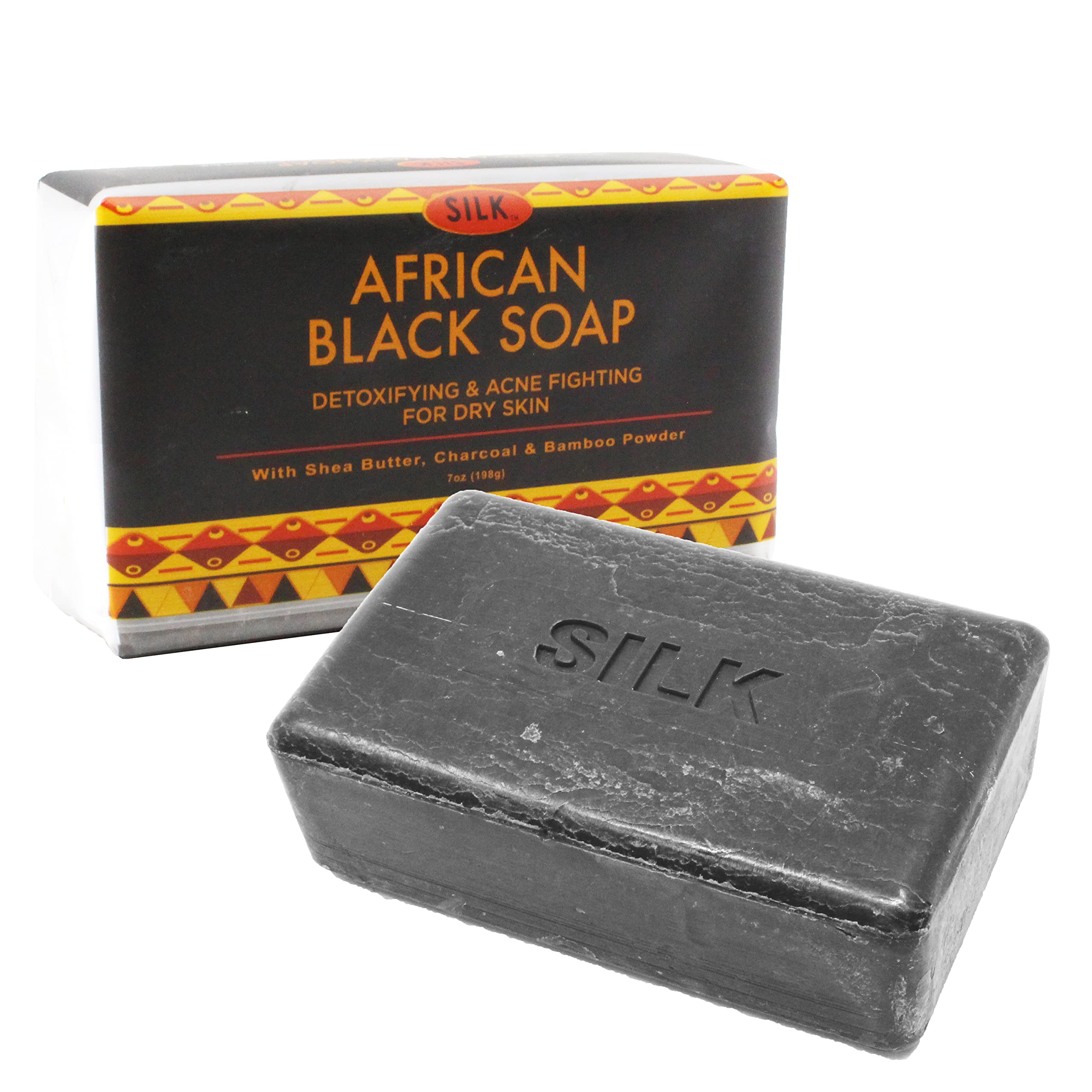 Organic African Black Soap (7 oz) - Deep Cleansing Face & Body Wash for Acne, Eczema, Dry Skin - Detoxifying with Shea Butter, Charcoal & Bamboo Powder - 6 Pack - Perfect for Sensitive Skin Care & Daily Beauty Routine