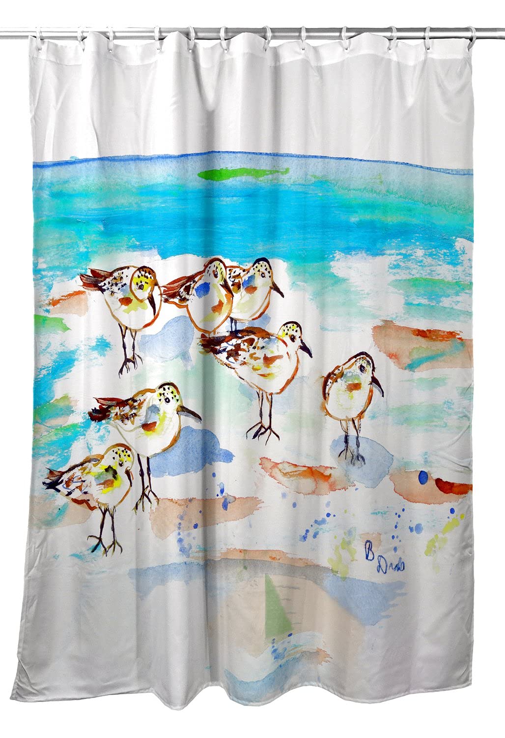 Betsy Drake Seven Sanderlings Waterproof Shower Curtain - Coastal Beach Theme Bathroom Decor for Bath, Shower, and Guest Room