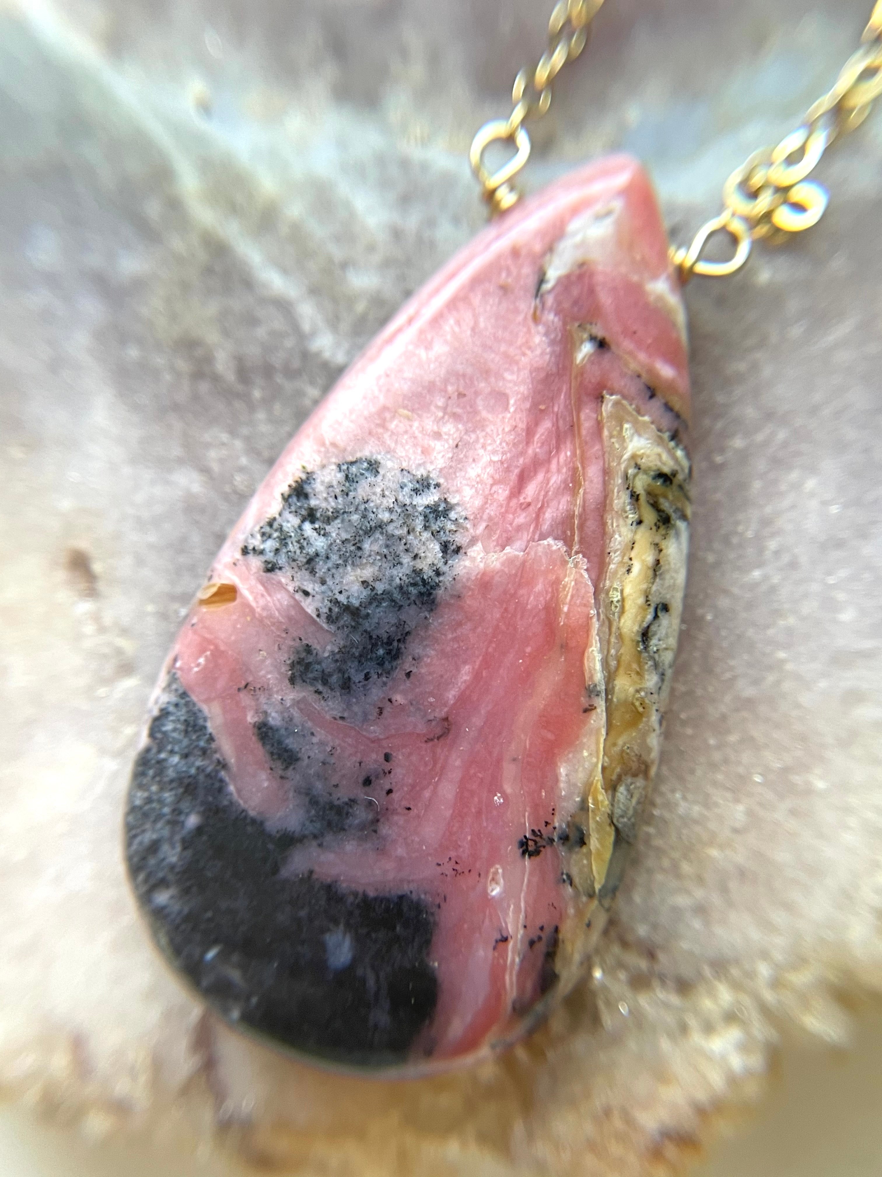 Large Pink Opal Statement Necklace - 16