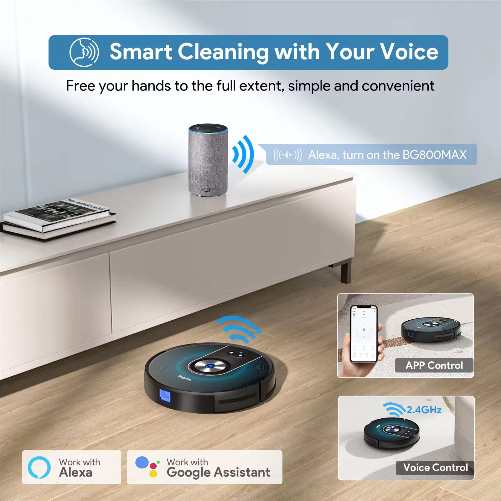 BG800 Robot Vacuum Cleaner 3000Pa Strong Suction - Smart APP/Voice/Remote Control, Auto Self-Charging, Scheduled Cleaning - Perfect for Pet Hair, Hardwood Floors & Low-Pile Carpets (Black) | Ideal for Homes with Pets, Daily Floor Maintenance & Smart Home Integration