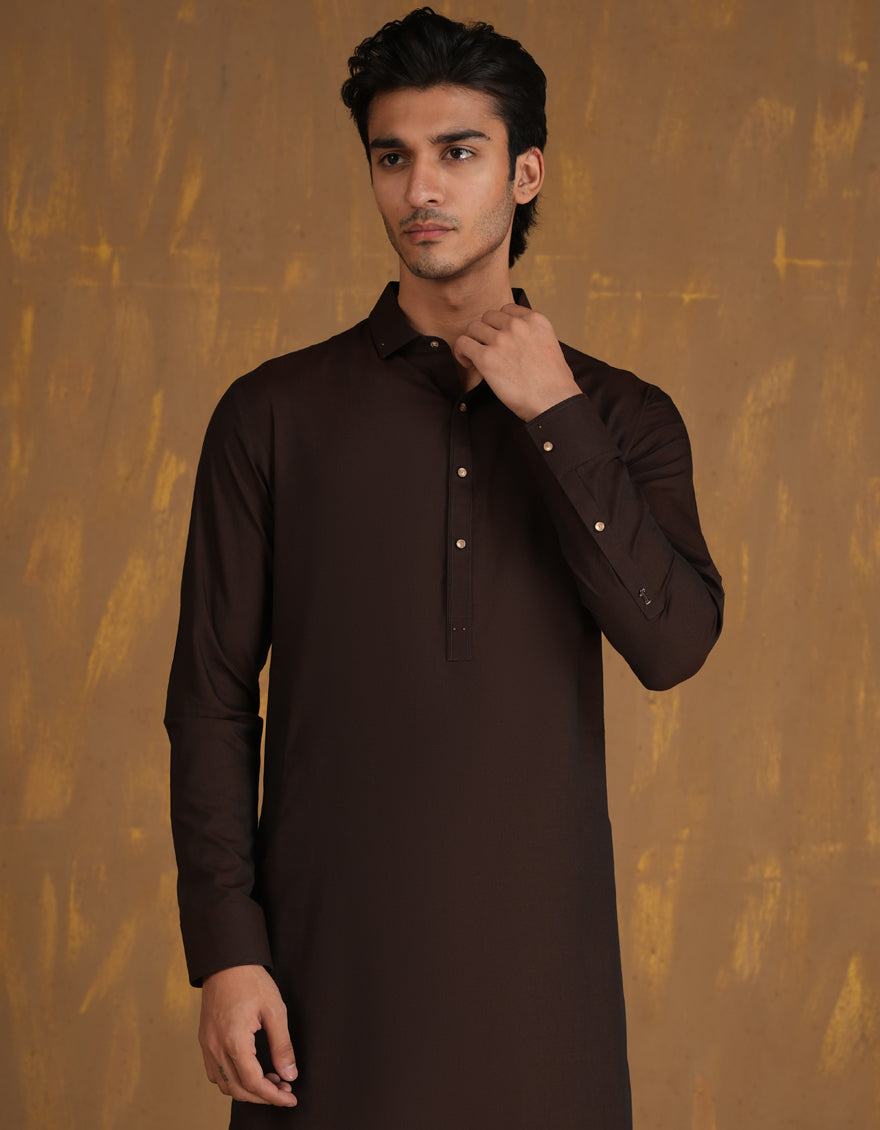 Elegant Blended Brown Shalwar Kameez by J. Junaid Jamshed - Premium Pakistani Traditional Outfit for Men - Perfect for Weddings, Eid & Special Occasions