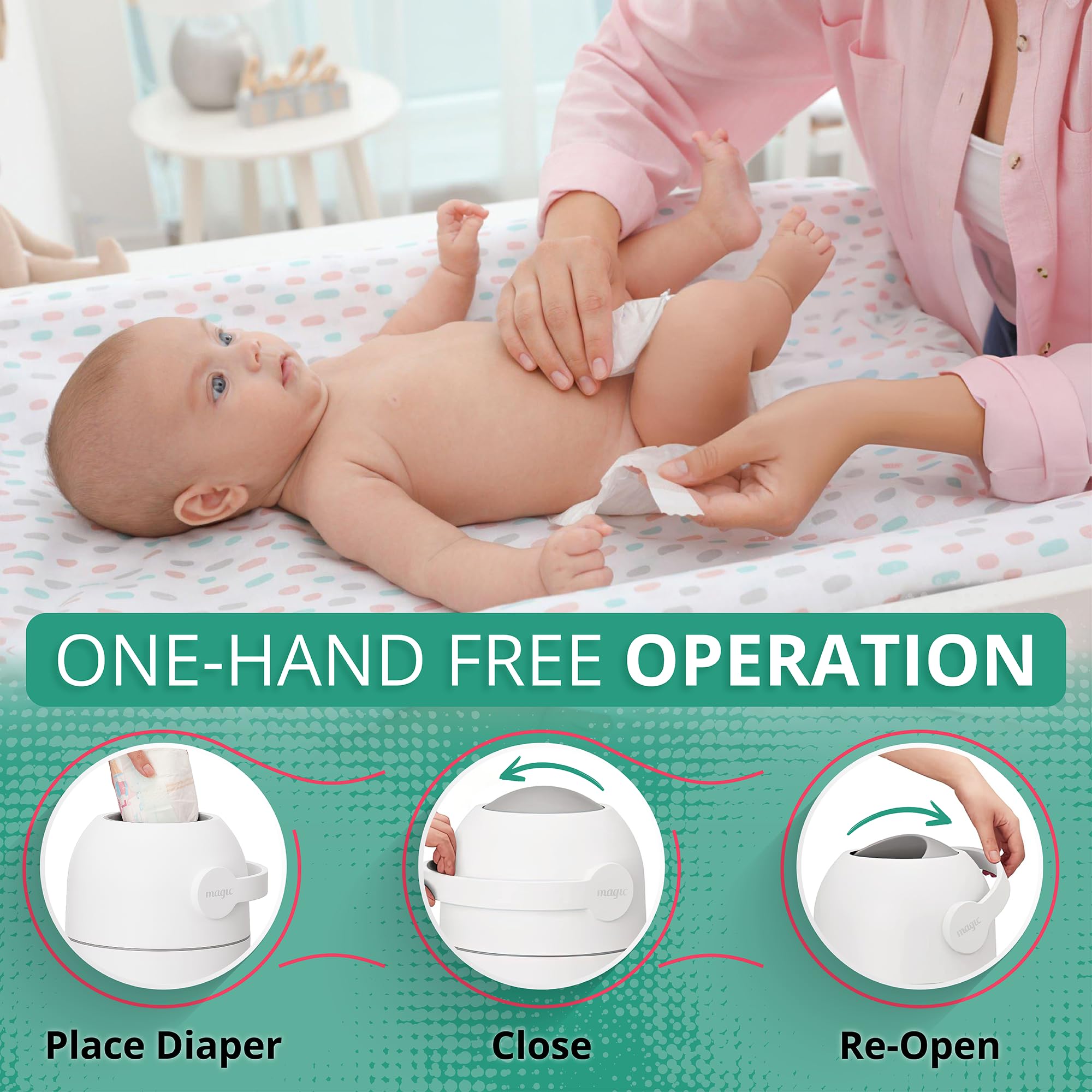 Magic Baby Diaper Pail with Patented Odor-Lock Technology - One-Hand Operation, Universal Bag Compatibility - Includes 1 Roll of Bags (Cobalt Blue) - Perfect for Nursery, Daycare & Travel Use