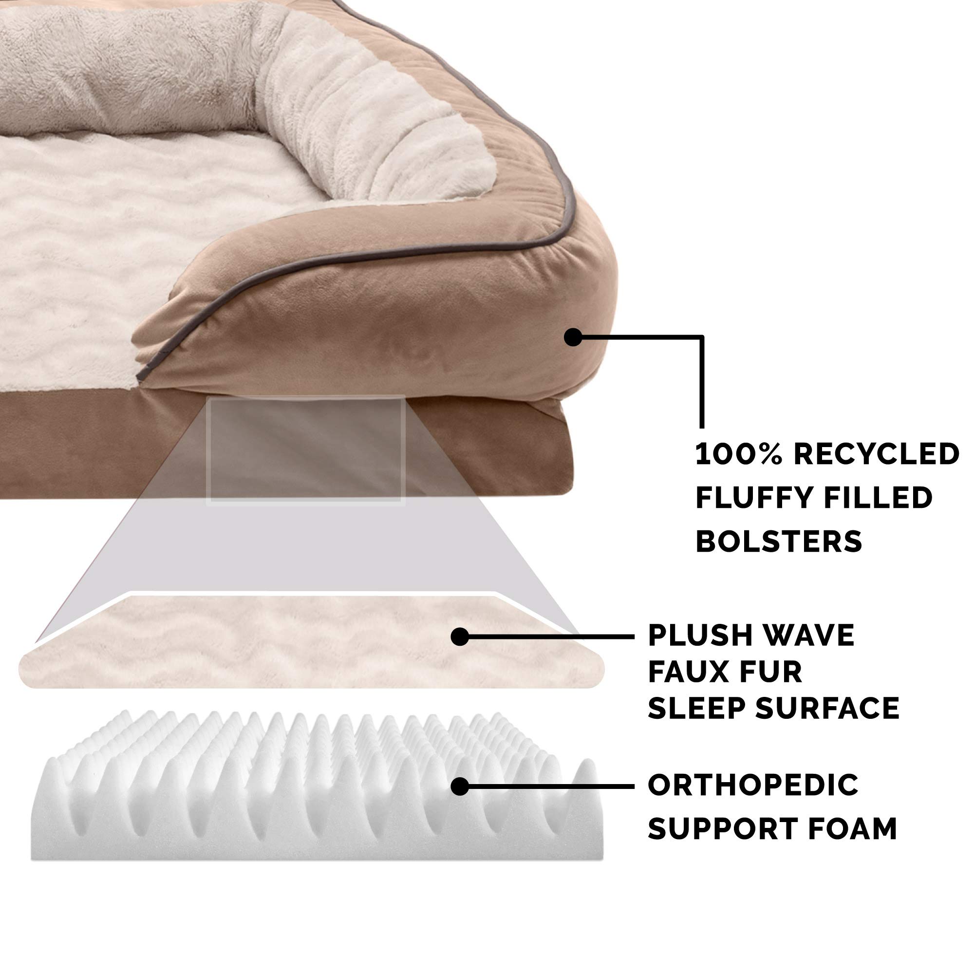 **Furhaven Orthopedic Dog Bed for Large & Medium Dogs - Plush Velvet Waves Sofa with Removable Bolsters & Washable Cover - Supports Up to 55 lbs - Brownstone (Large) - Perfect for Living Room, Bedroom, or Pet-Friendly Spaces**