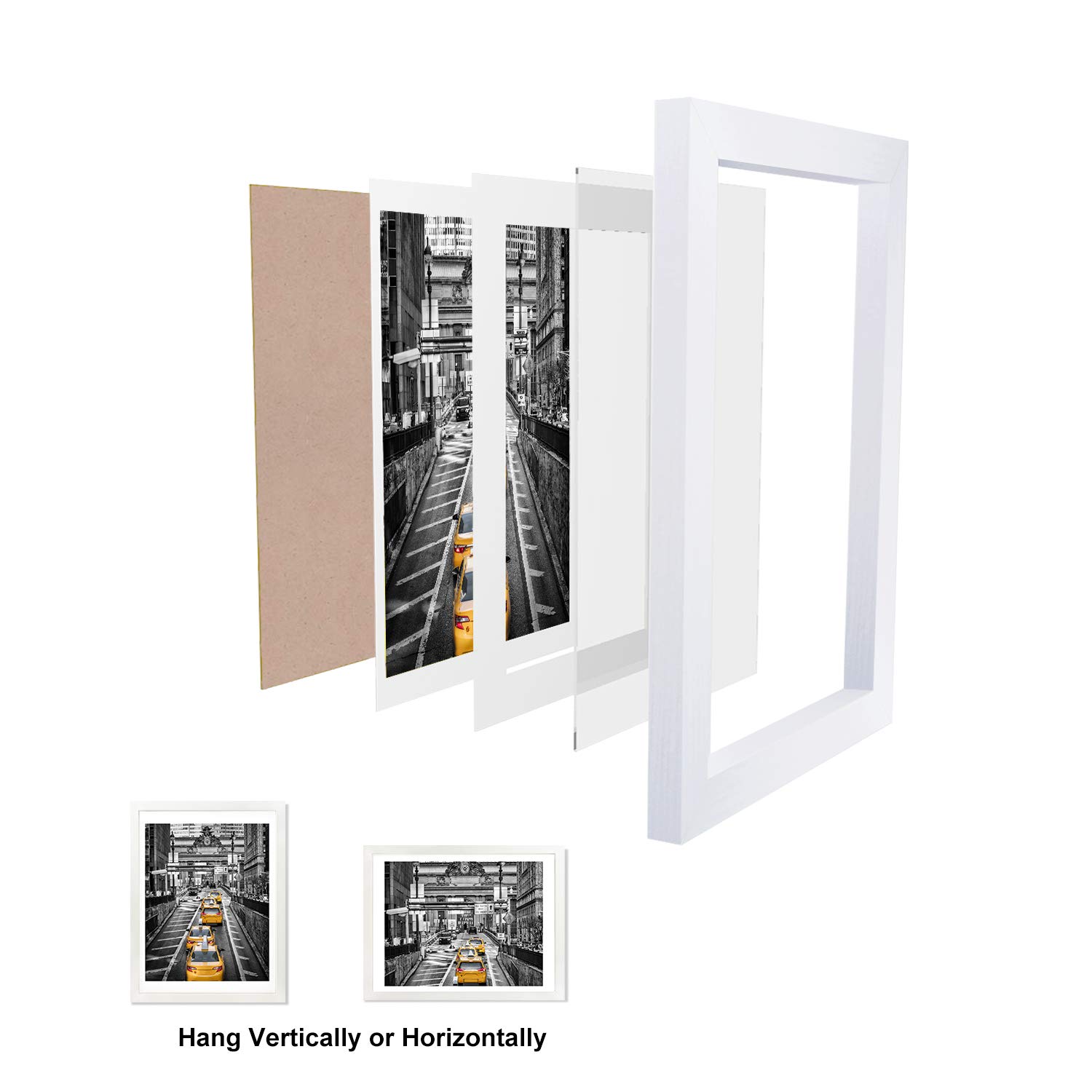 12x16 White Picture Frame - Display 11x14 Photos with Mat or 12x16 Pictures Without Mat - Wall Mount & Tabletop Decor for Living Room, Bedroom, Office & Home Decor - Perfect for Family Photos, Artwork & Wall Display