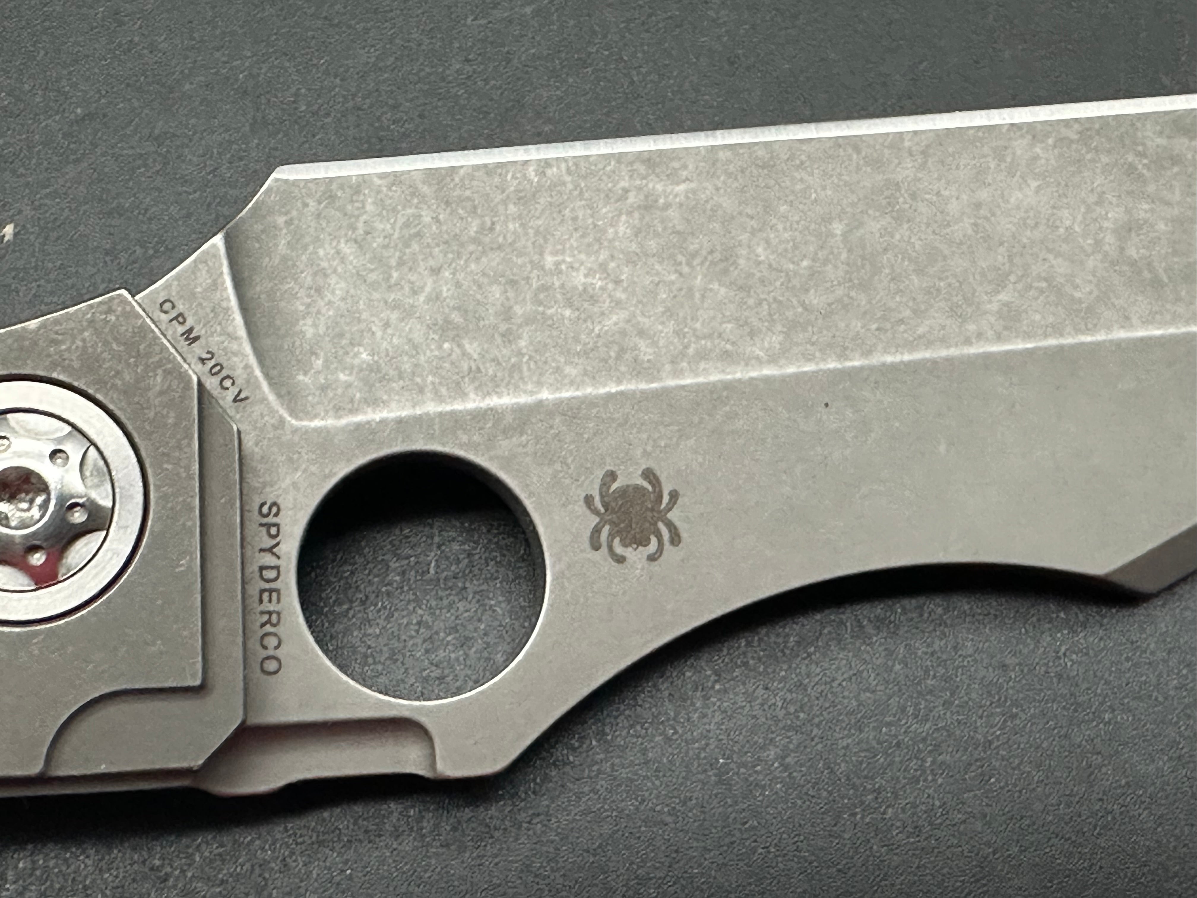 Spyderco Stovepipe Folding Knife - Gray Titanium Handle, 20CV Steel Plain Edge (C260TIP) - EDC, Outdoor Survival & Tactical Use