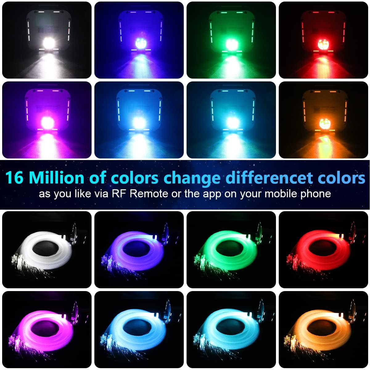 Kingmaled 32W Twinkle APP Fiber Optic Ceiling Lights Star Kit - RGBW Music Sync LED with Remote Control & 800pcs Fiber Cable (400x13.1ft + 400x9.6ft) for Home Theater, Bedroom, and Media Room Decoration