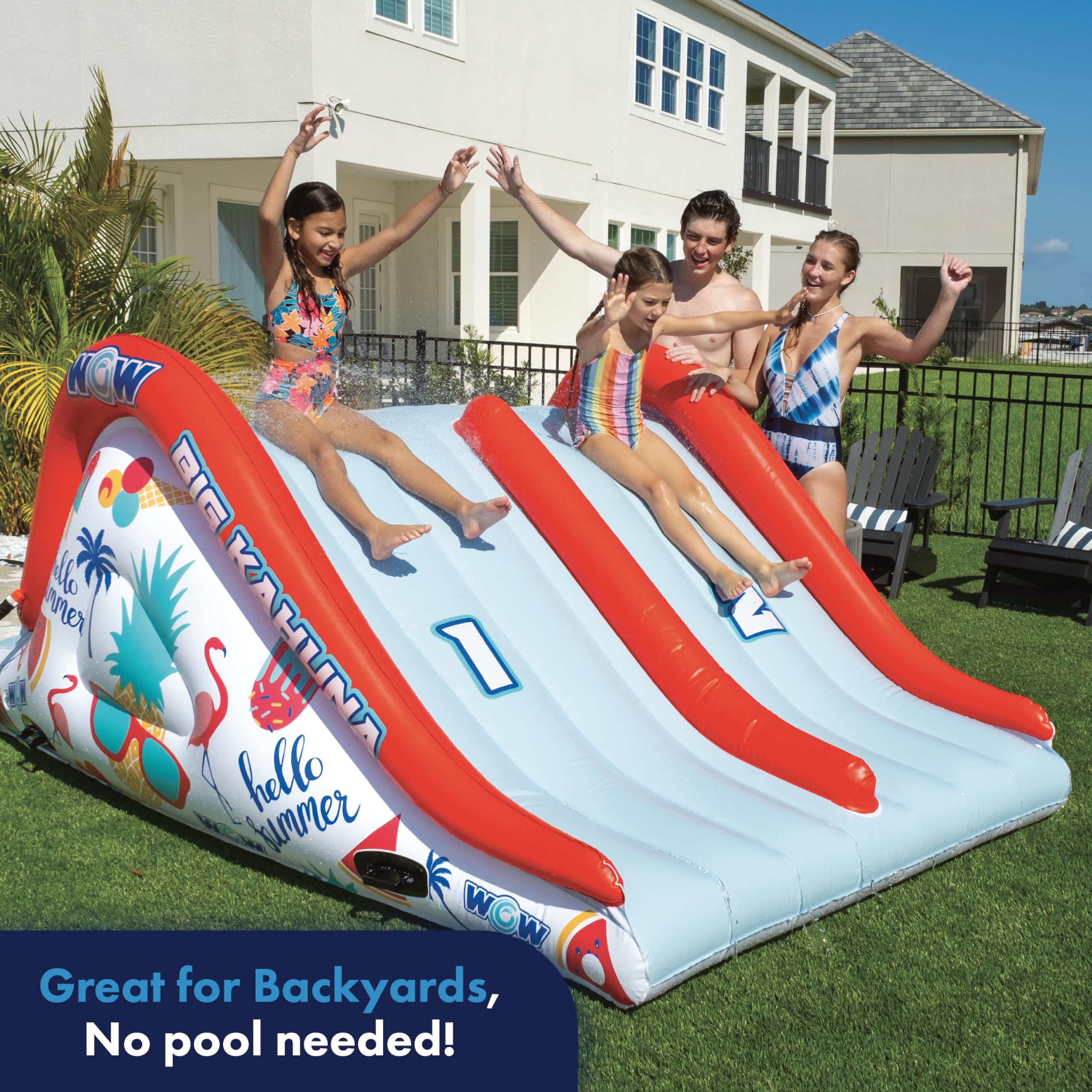 WOW Sports Big Kauna Inflatable 2-Person Pool Waterslide for Inground Pools - Giant Backyard Water Slide with Sprinkler for Kids & Adults - Perfect for Summer Parties, Family Gatherings & Outdoor Water Fun