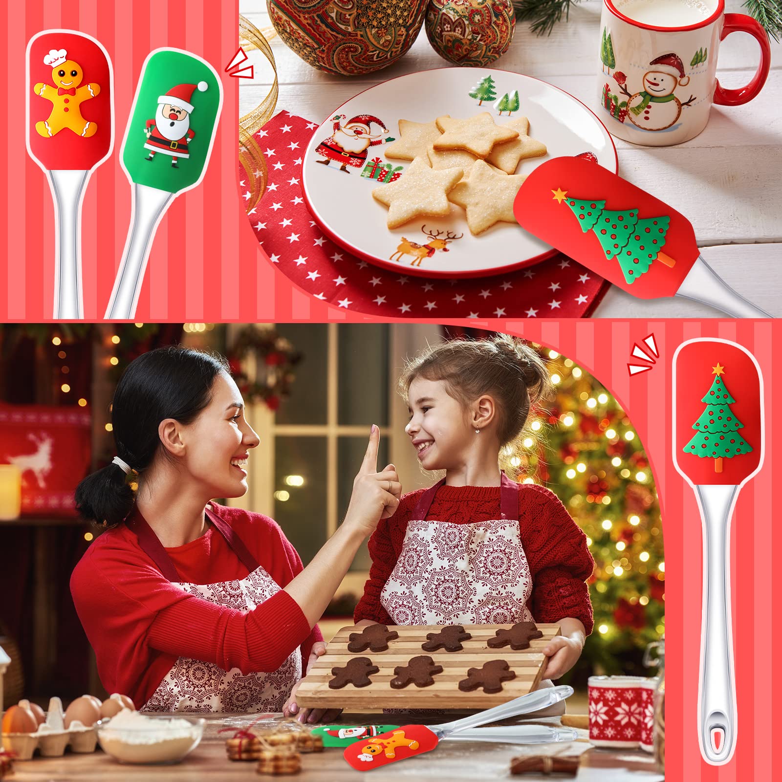 Uiifan Christmas Silicone Spatula - Santa Claus Design Baking Tool for Cake Decorating, Butter Cream Mixing & Kitchen Use | Heat-Resistant Plastic Handle (Classic Style) - Perfect for Holiday Baking, Cookie Decorating & Gift Giving