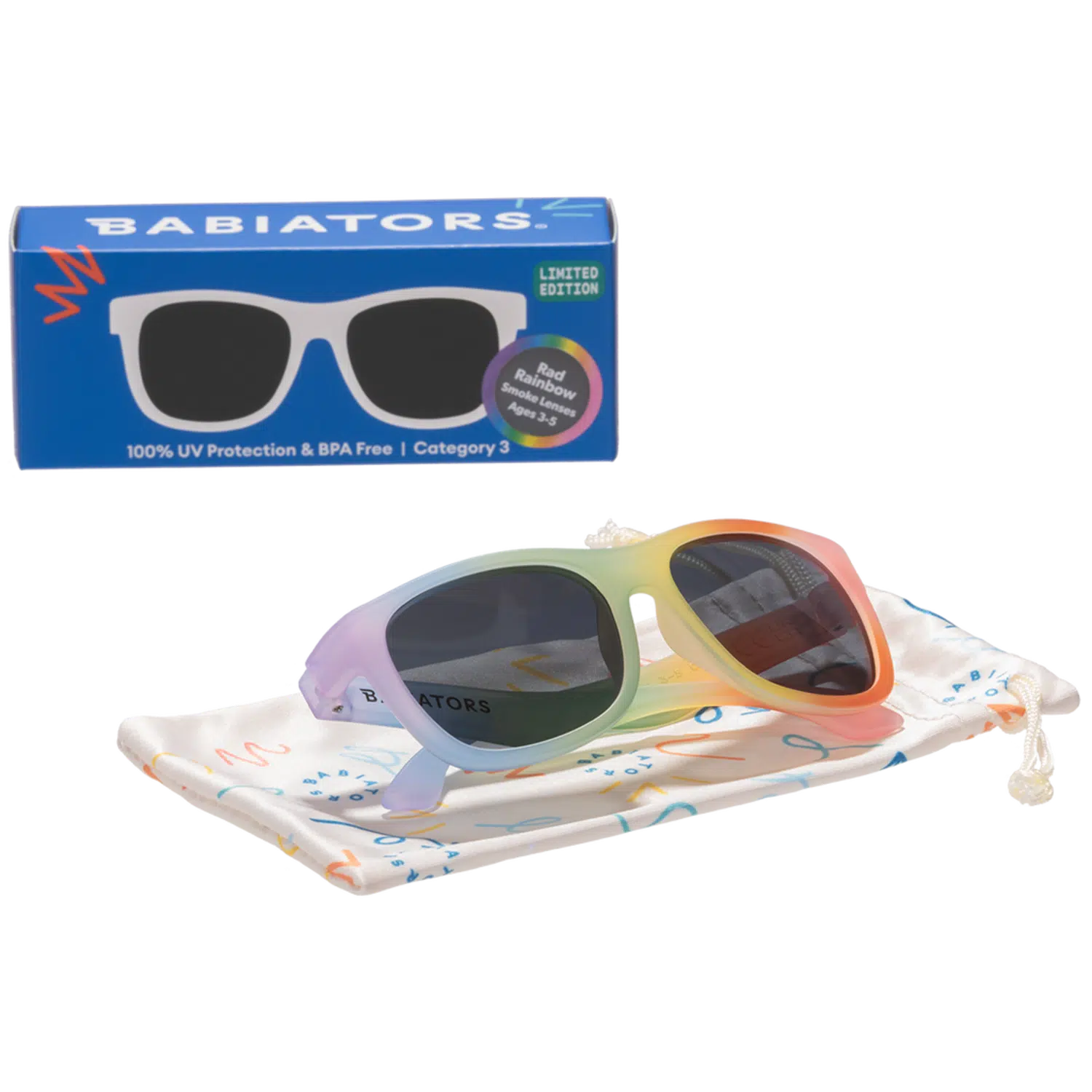 Babiators Navigator Sunglasses for Kids - UV400 Protection, Rad Rainbow Frame - Perfect for Outdoor Play, Beach & Sports Activities