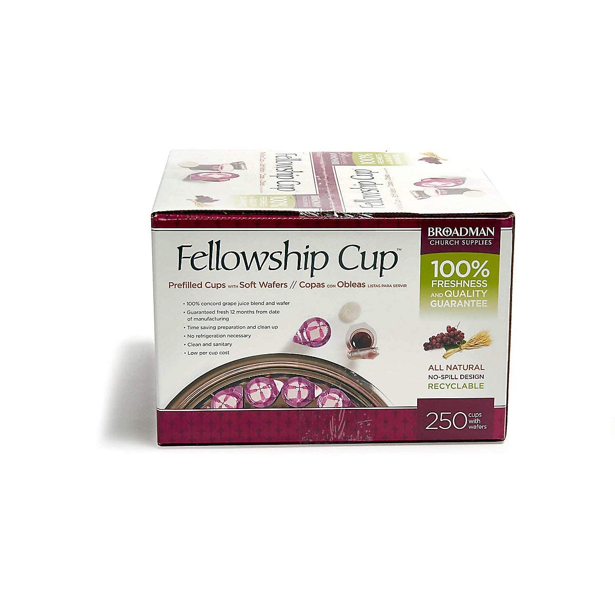 Broadman Church Supplies Pre-filled Communion Cup Set with Juice & Wafer - 250 Count for Church Services, Holy Communion, and Religious Ceremonies