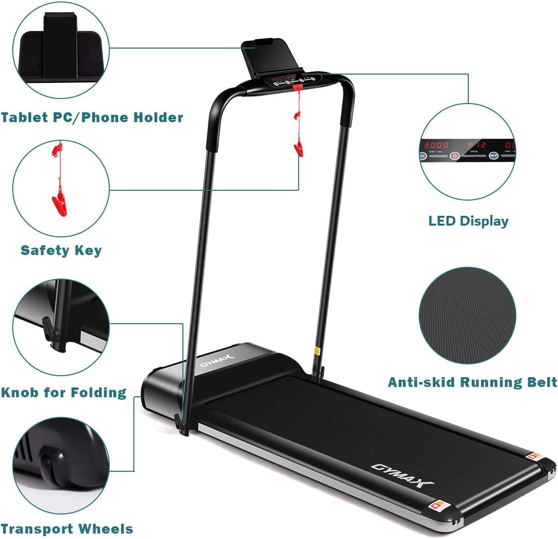 GYMAX Folding Treadmill for Home & Gym - Slim Foldable Running Machine with LED Display, Tablet Holder | Space-Saving Exercise Equipment for Walking & Jogging | Perfect for Small Apartments & Home Workouts