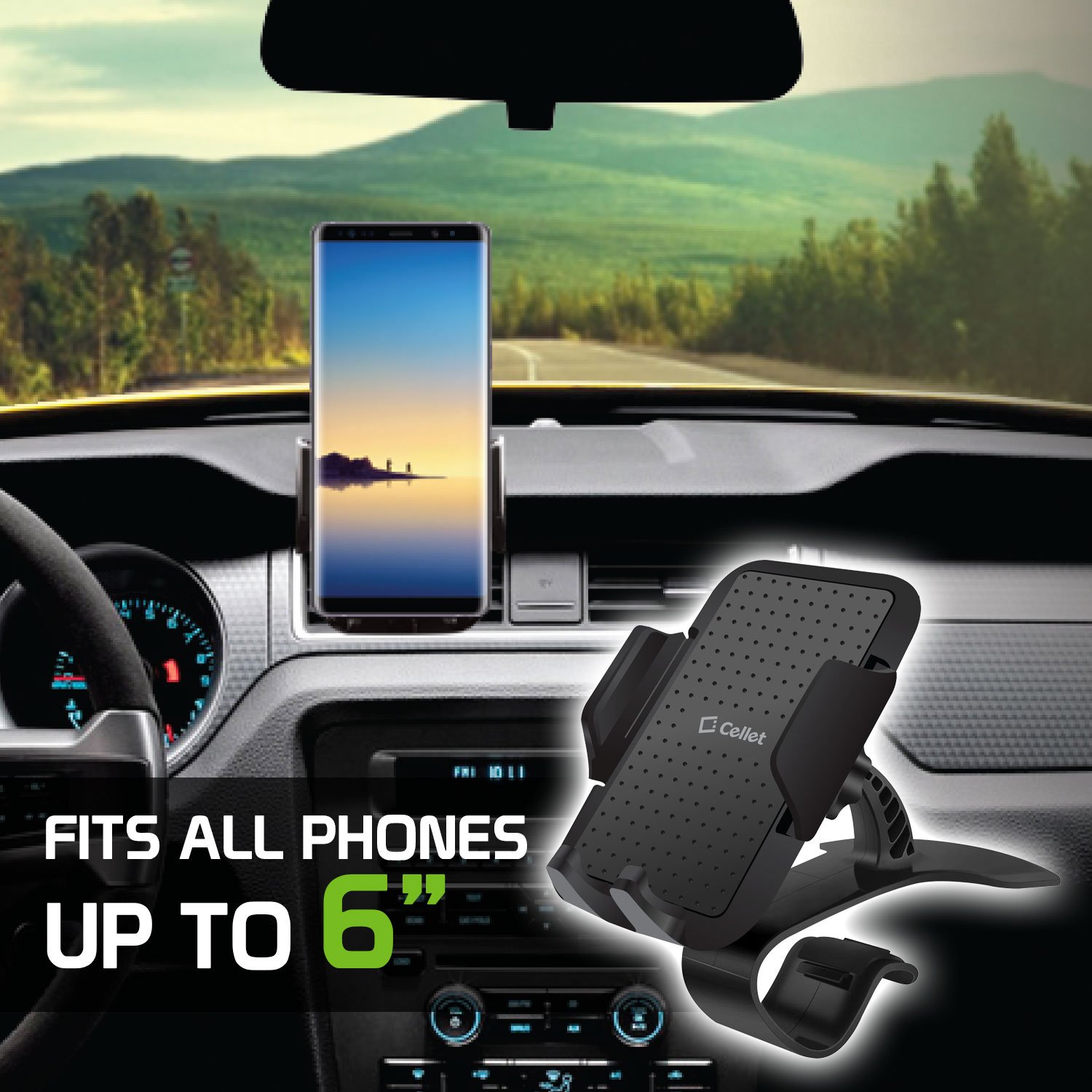 Universal Car Phone Holder Dash Mount - Adjustable Dashboard Phone Stand Clip for iPhone, Samsung Galaxy, Google Pixel & All Smartphones - Perfect for Hands-Free Driving, GPS Navigation & Safe Commuting