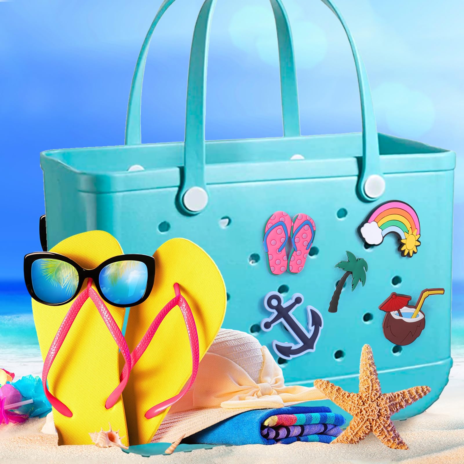BABORUI 5Pcs Hawaiian Style Bogg Bag Charms - Cute Accessories for Bogg Bags & Simply Southern Totes (All Sizes) - Perfect for Beach, Pool & Summer Vacations