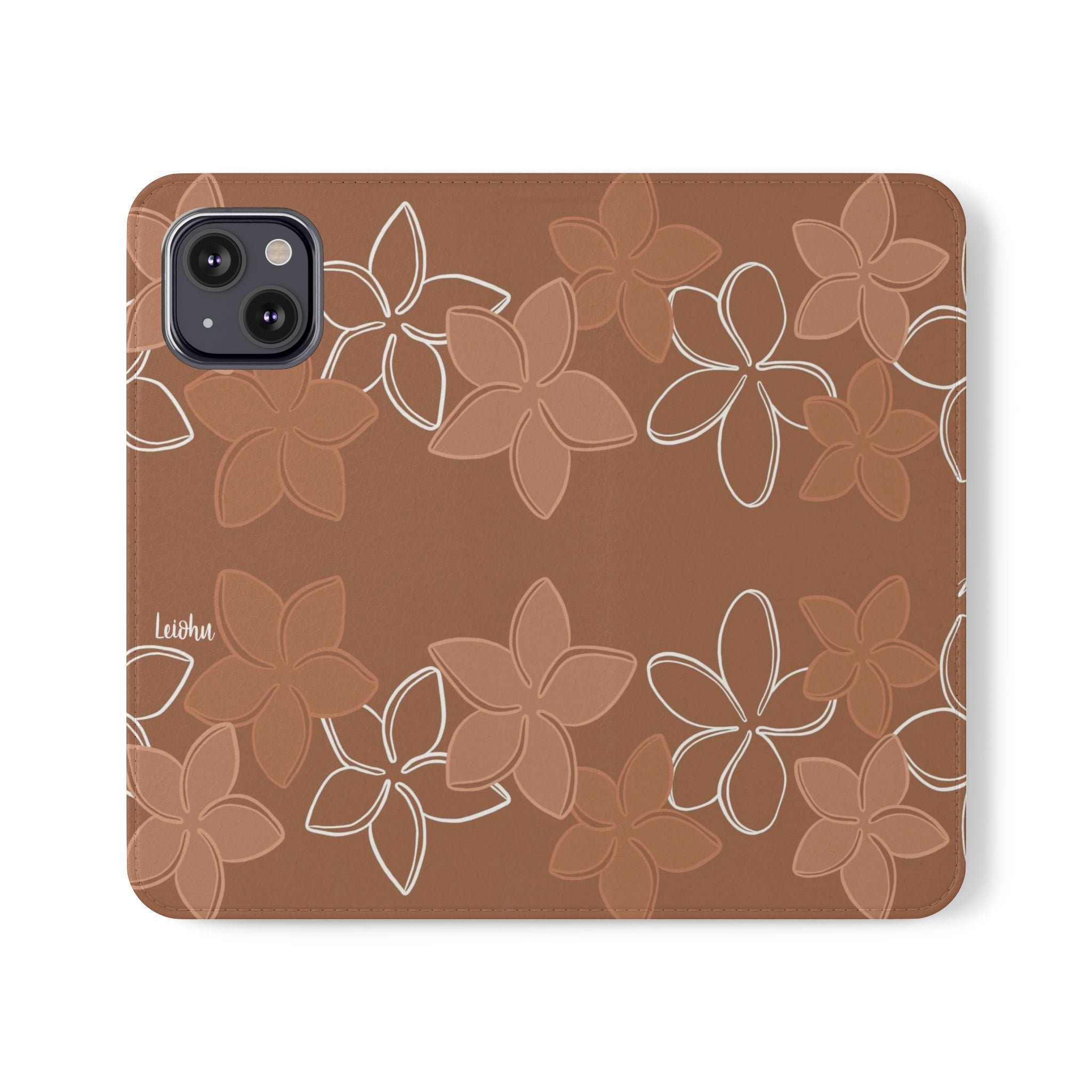 Premium Pua Melia Lei Mocha Folio Case for iPad - Elegant & Durable Leather Cover with Card Slots, Perfect for Work, Travel & Everyday Use