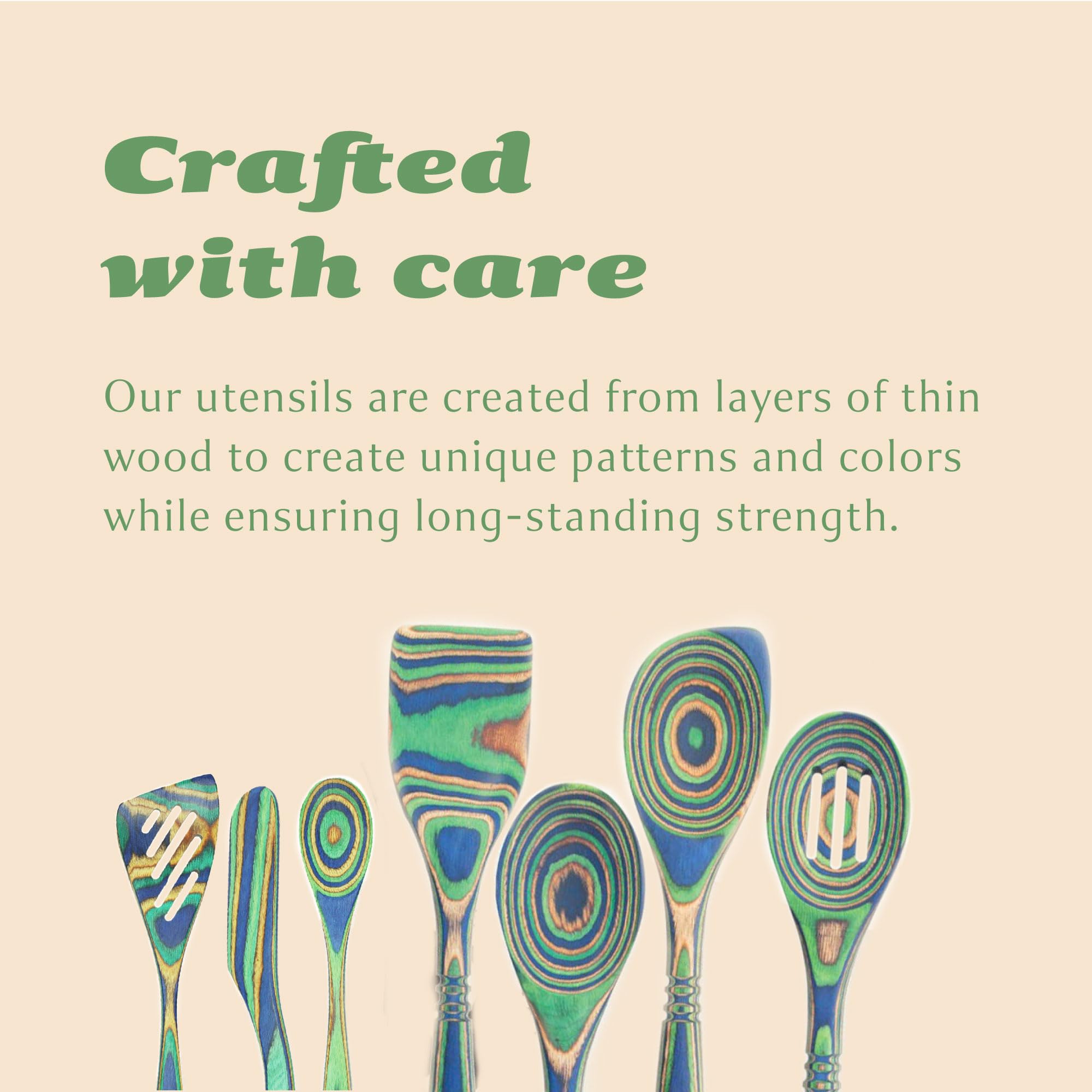 Premium 7-Piece Pakkawood Kitchen Utensil Set - Wooden Spoon, Slotted Spoon, Spatula, Corner Spoon, Small Spoon, Small Spatula & Spreader - Heat Resistant Non-Stick Cooking Tools for Baking, Frying & Serving - Eco-Friendly Kitchen Essentials