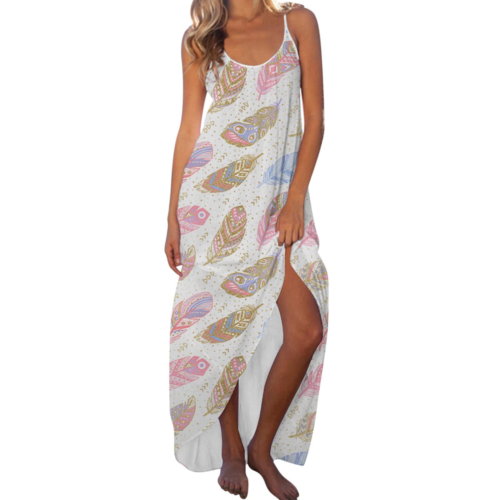 ZILANYGREQ Women's Summer Casual Sleeveless Midi Dress - Bohemian Beach Dress with Irregular Swing Hem | Perfect for Vacations, Outdoor Parties & Boho Fashion