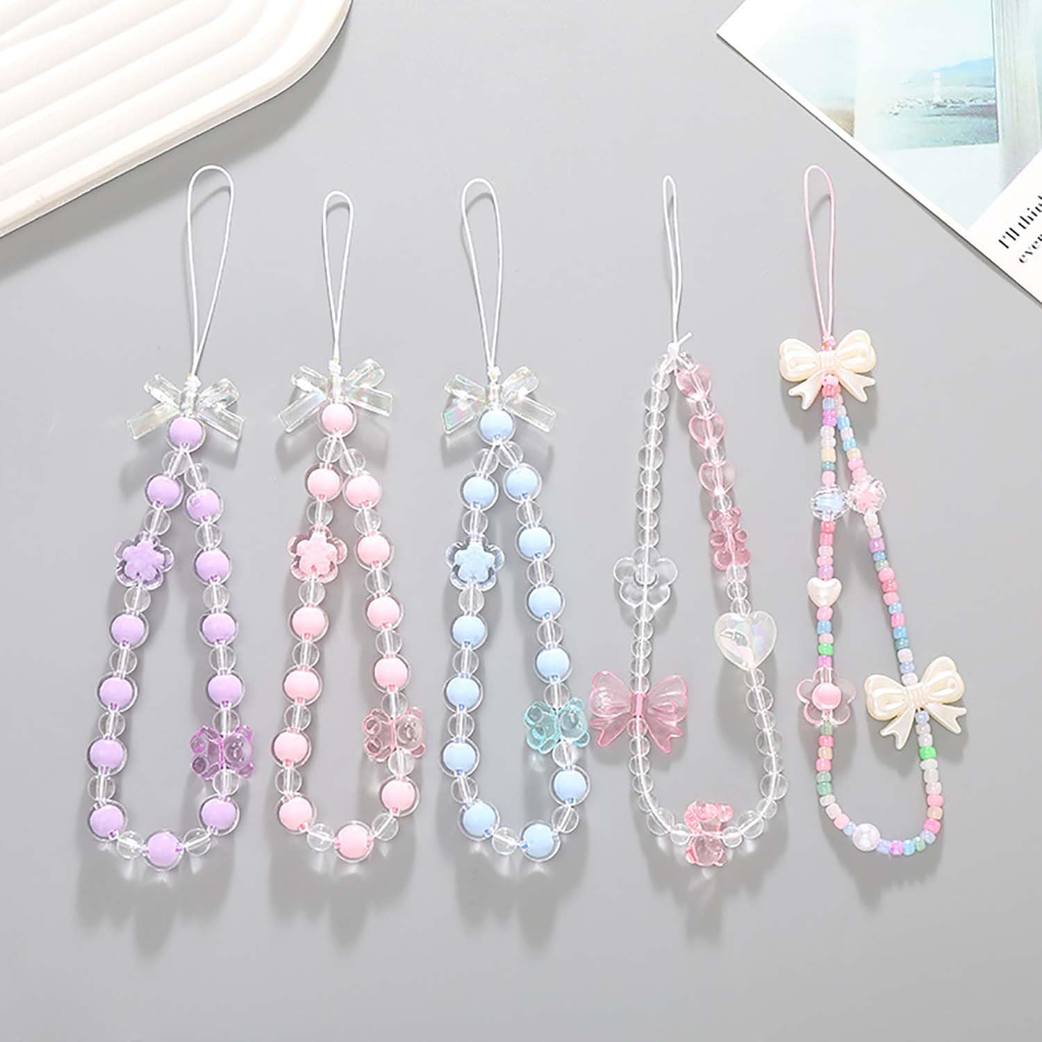 Beaded Phone Lanyard Wrist Strap - Adjustable Pearl Chain Phone Charm for iPhone Samsung - Perfect for Work, Travel, and Daily Use